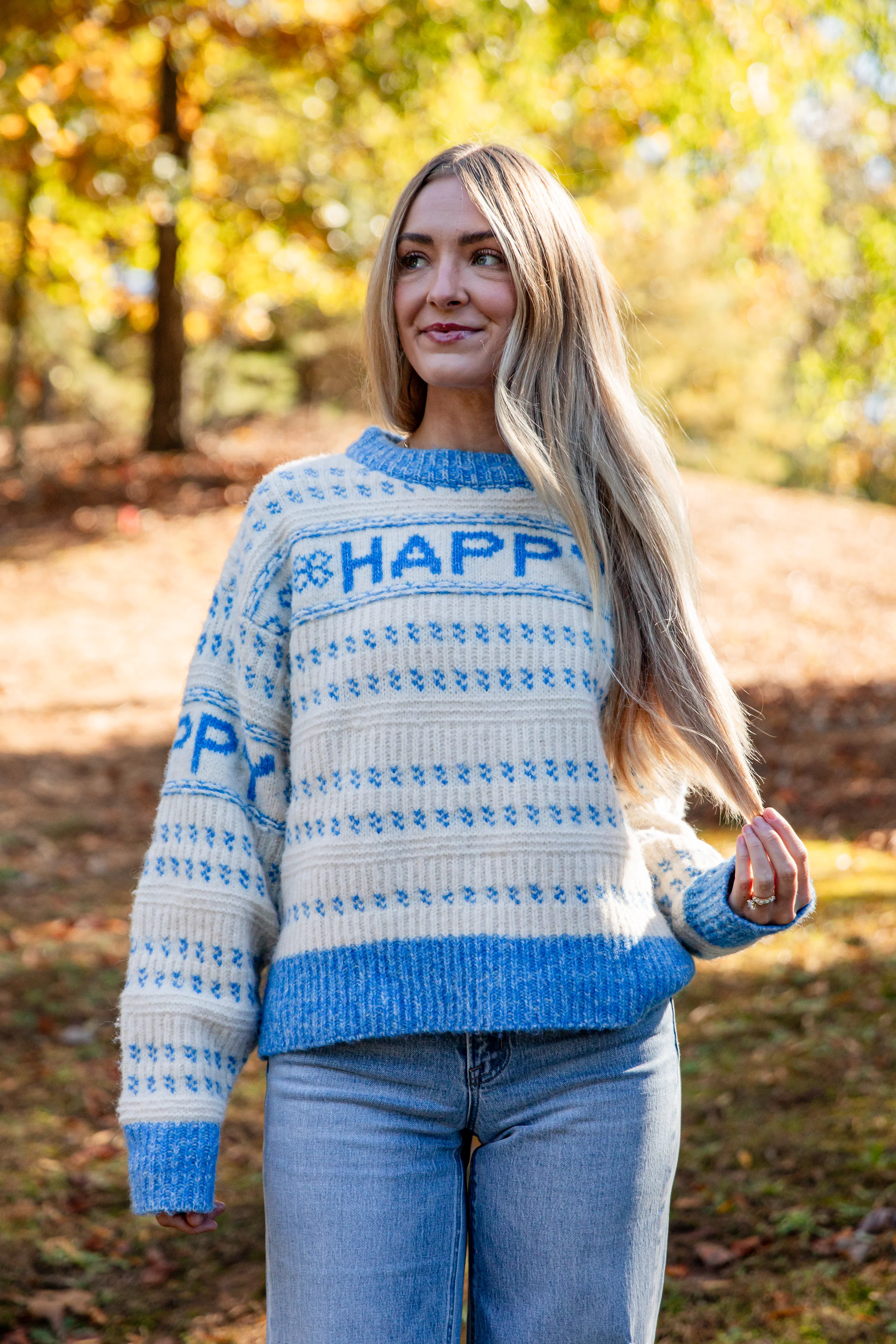 FINAL SALE - Blue Striped Happy Sweater