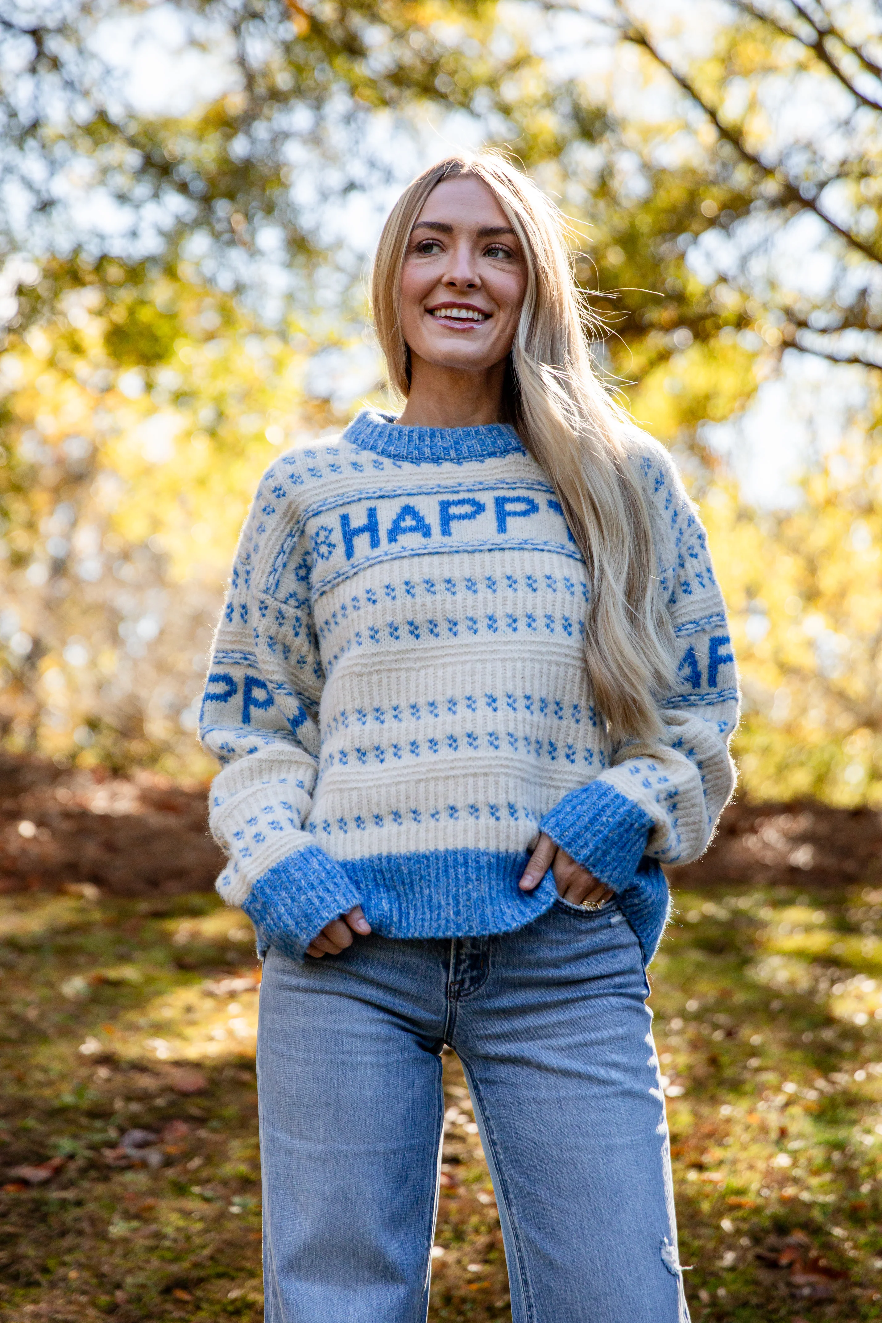 FINAL SALE - Blue Striped Happy Sweater