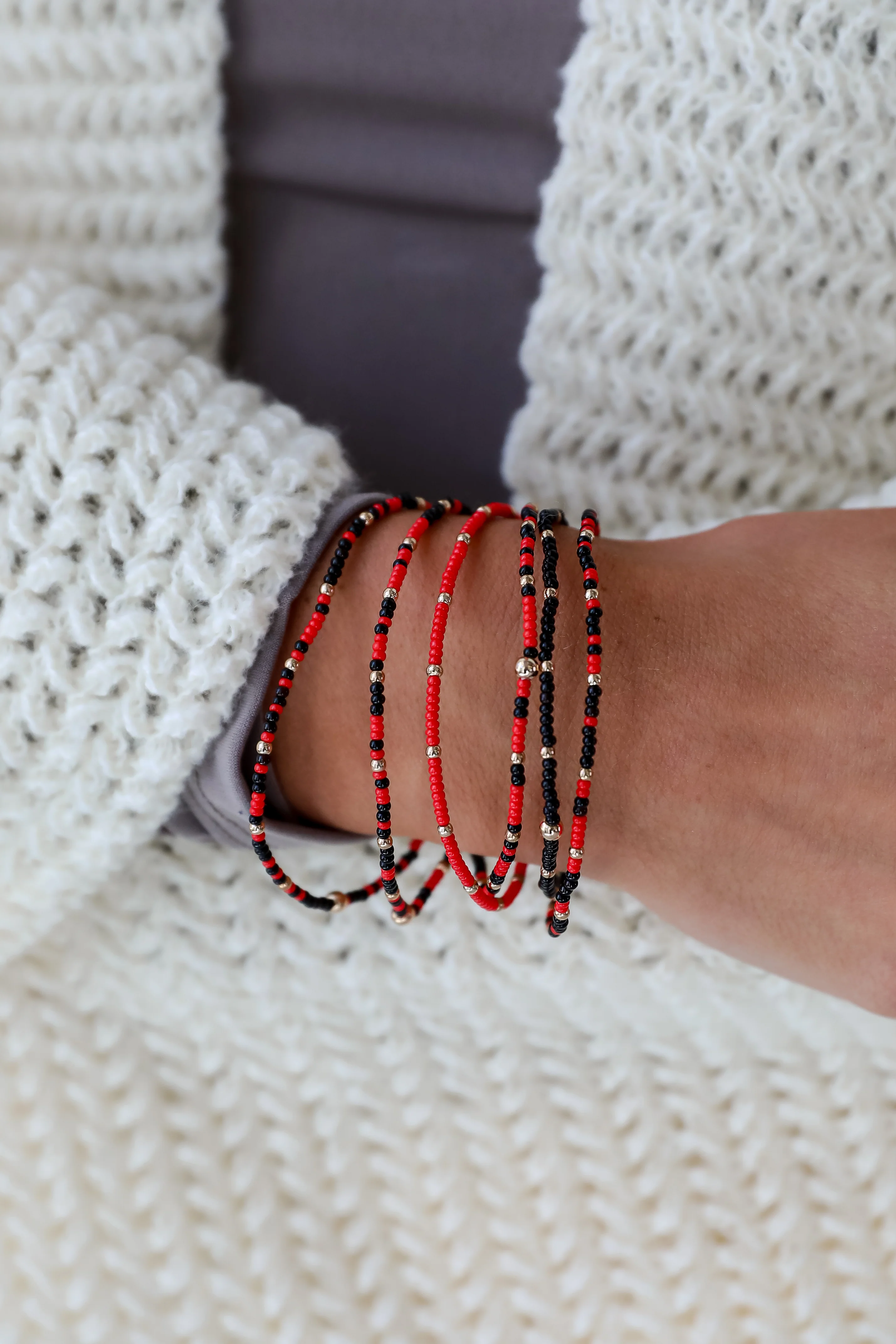 FINAL SALE - Audrey Red/Black Beaded Bracelet Set