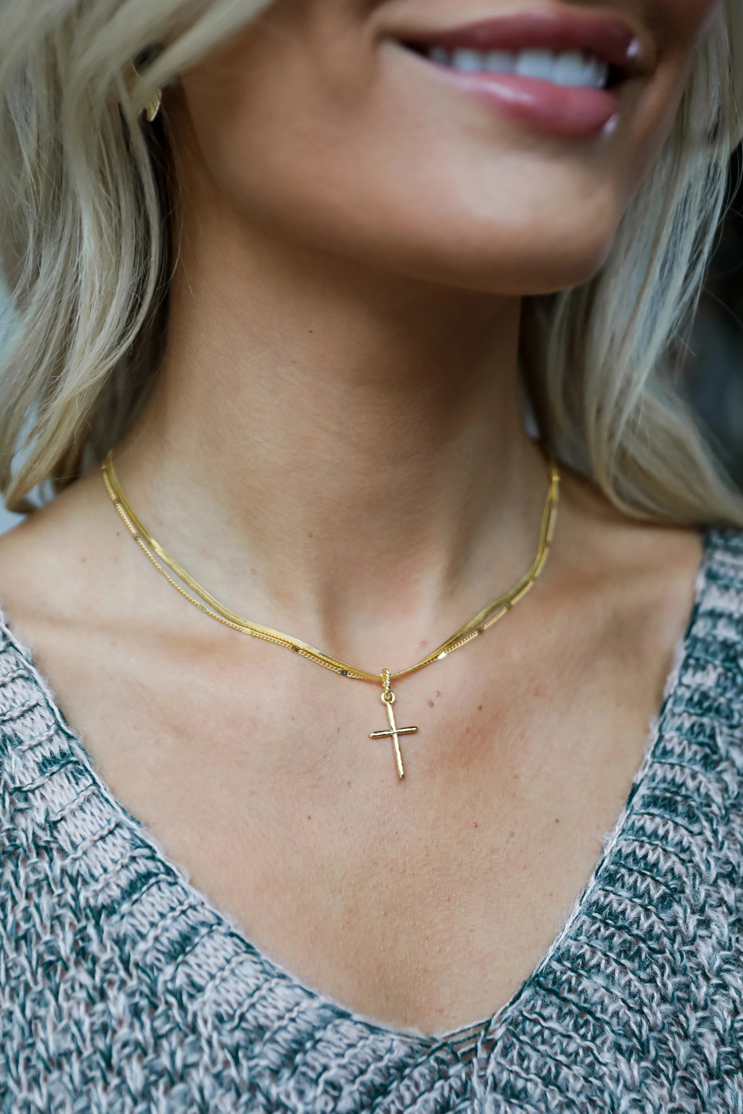 FINAL SALE - Anna Gold Layered Cross Charm Necklace