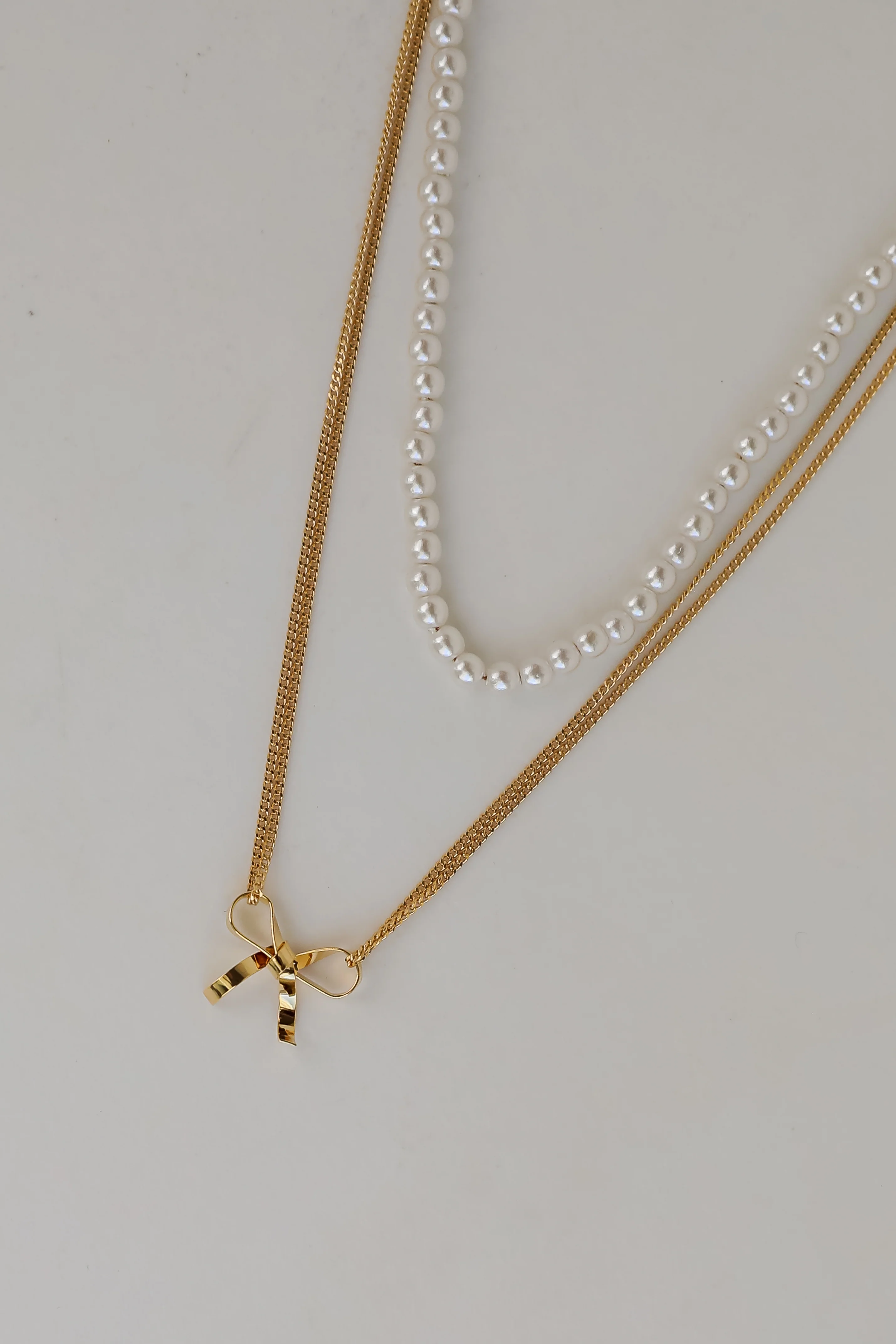 FINAL SALE - Allison Gold Pearl Bow Charm Layered Necklace