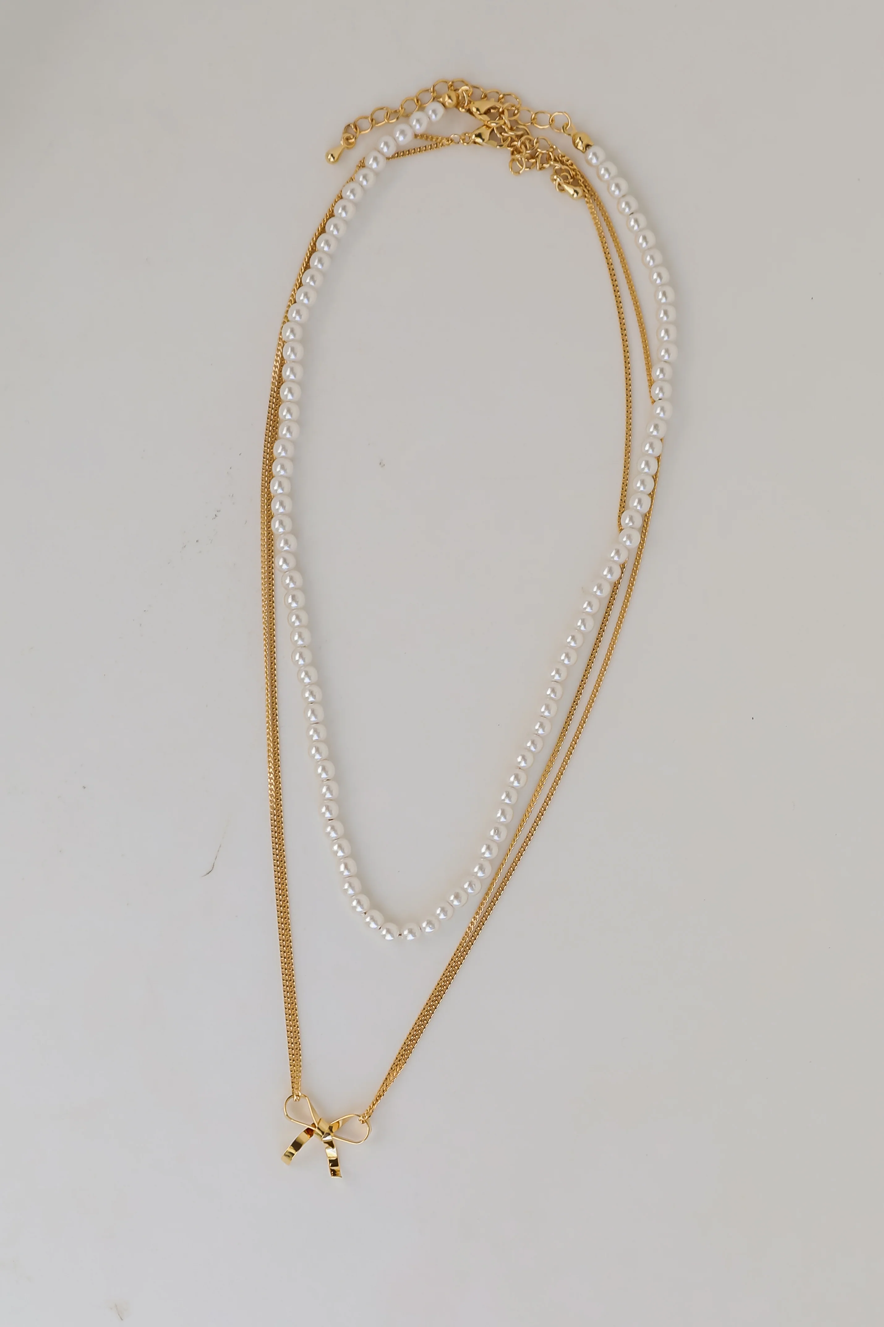 FINAL SALE - Allison Gold Pearl Bow Charm Layered Necklace