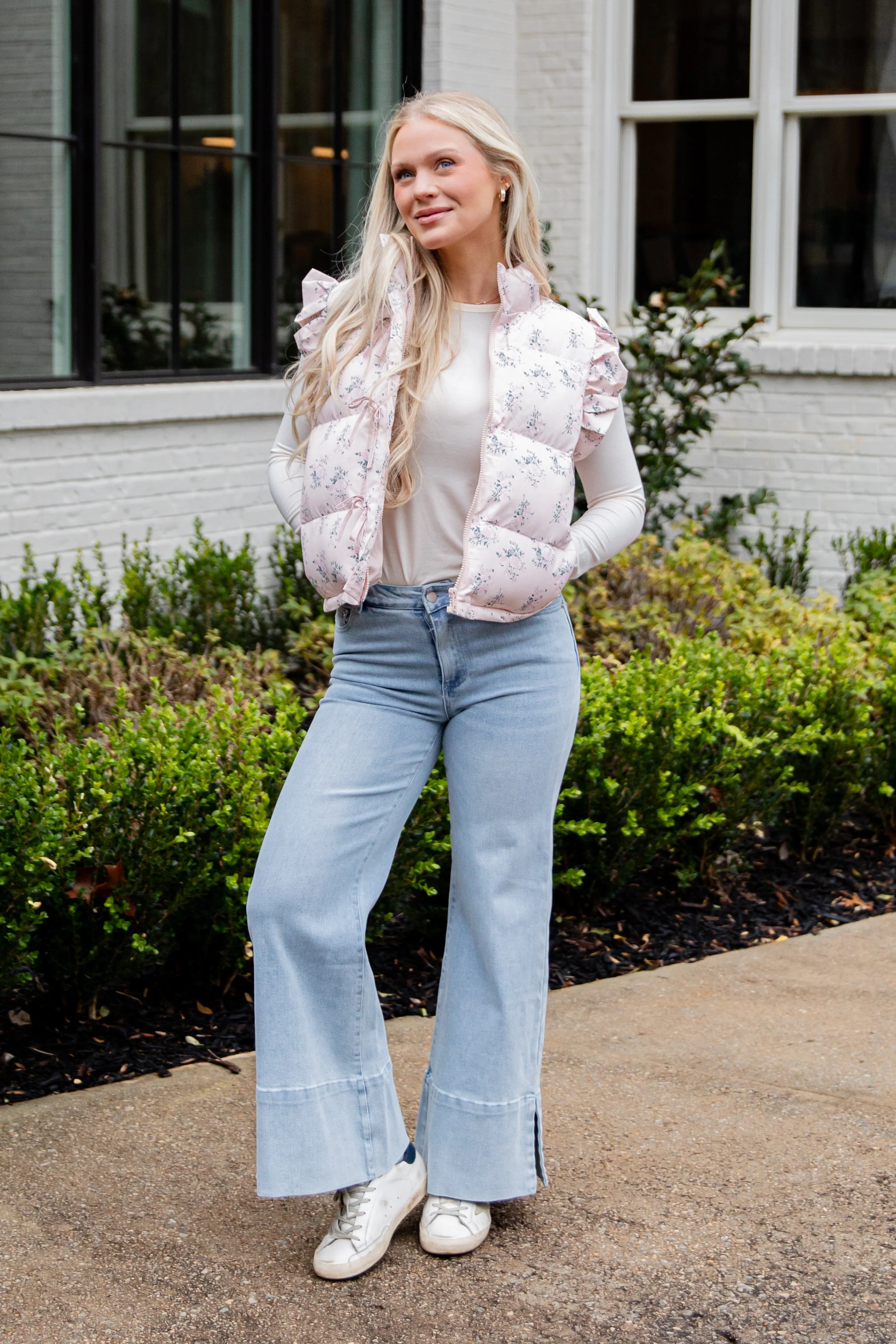 Rosie Light Wash High-Rise Distressed Wide Leg Jeans