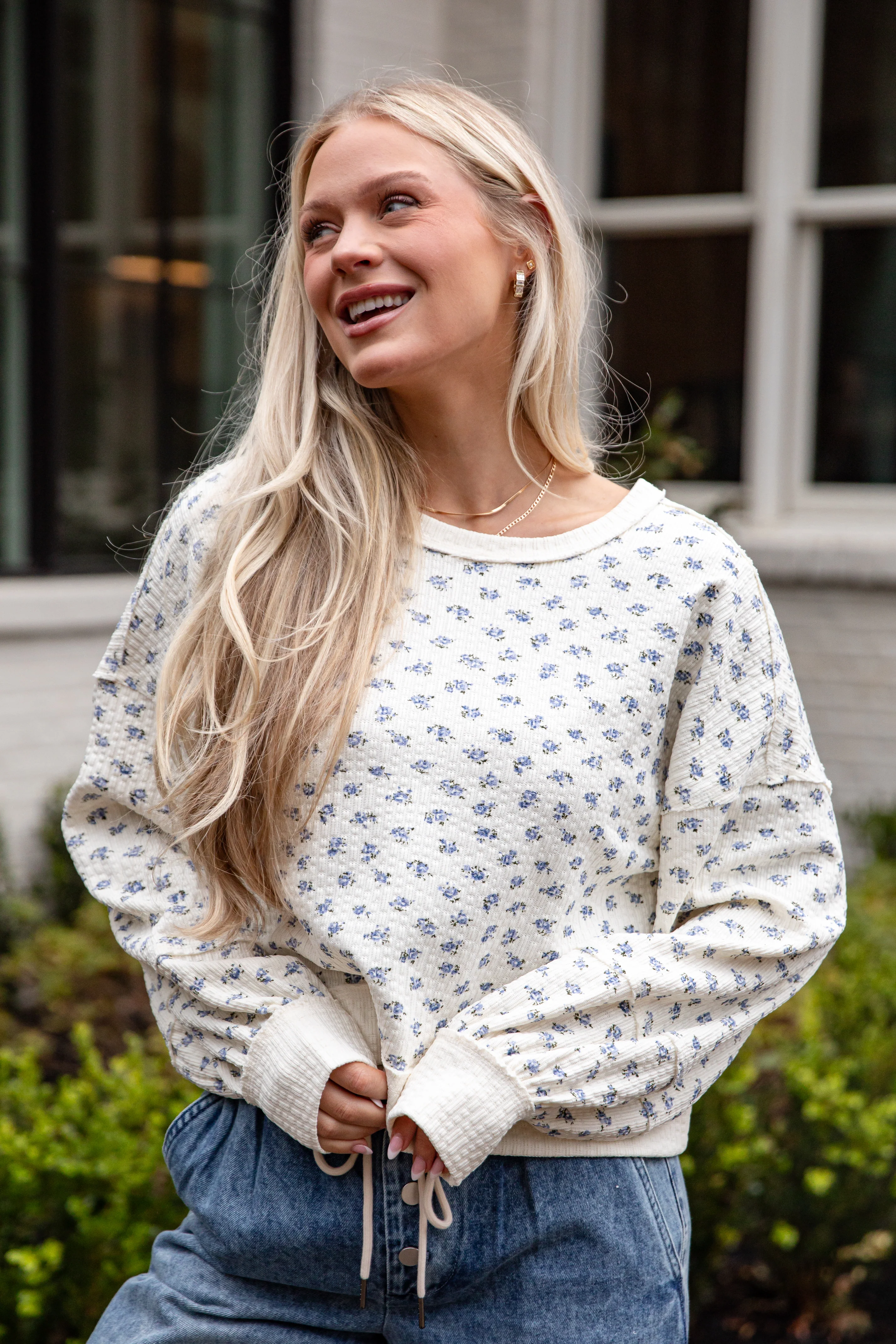 Meadow Whisper Cream Floral Knit Top