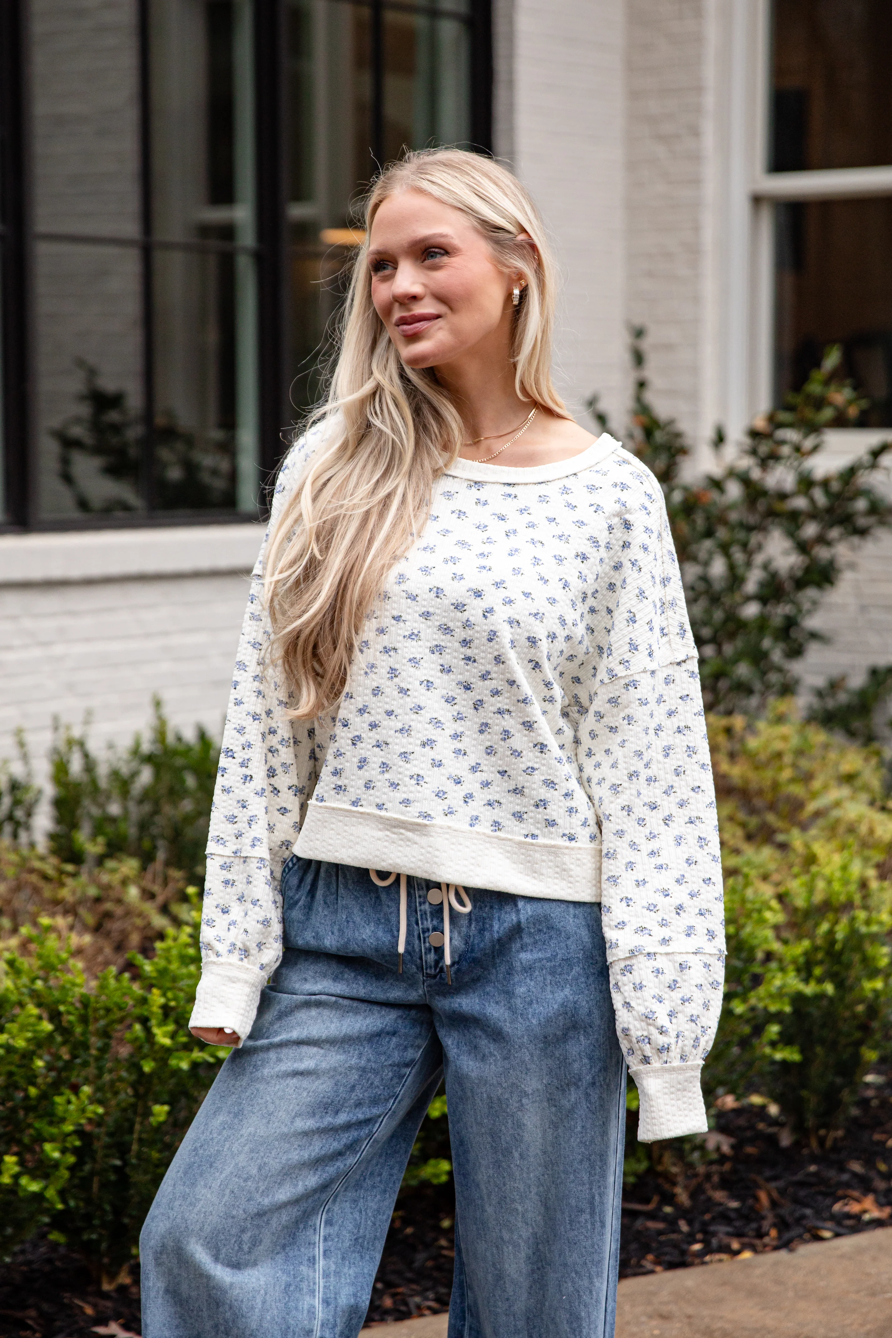 Meadow Whisper Cream Floral Knit Top