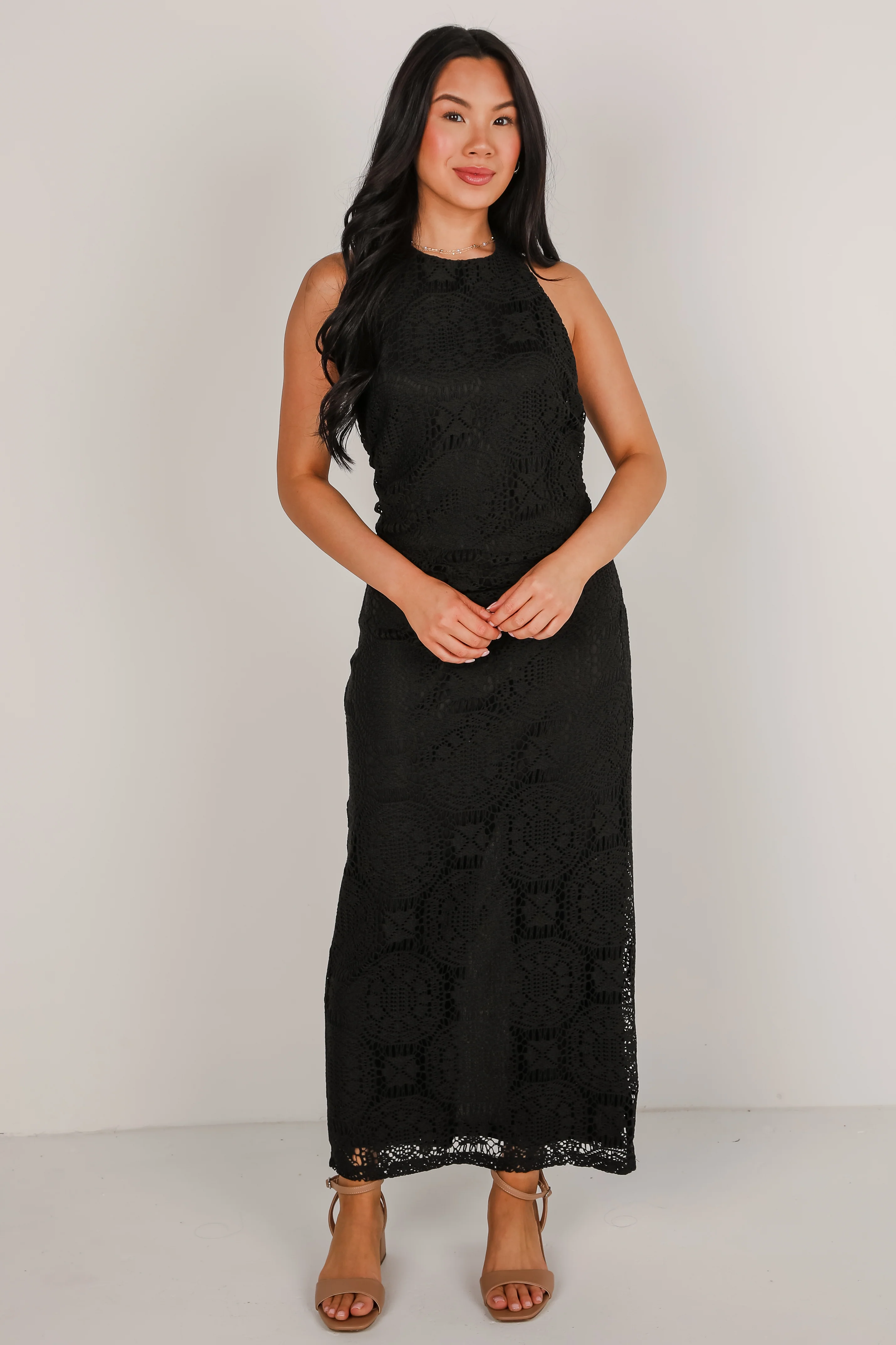 FINAL SALE - Off To The Coast Black Crochet Halter Maxi Dress 3 FINAL SALE - Off To The Coast Black Crochet Halter Maxi Dress