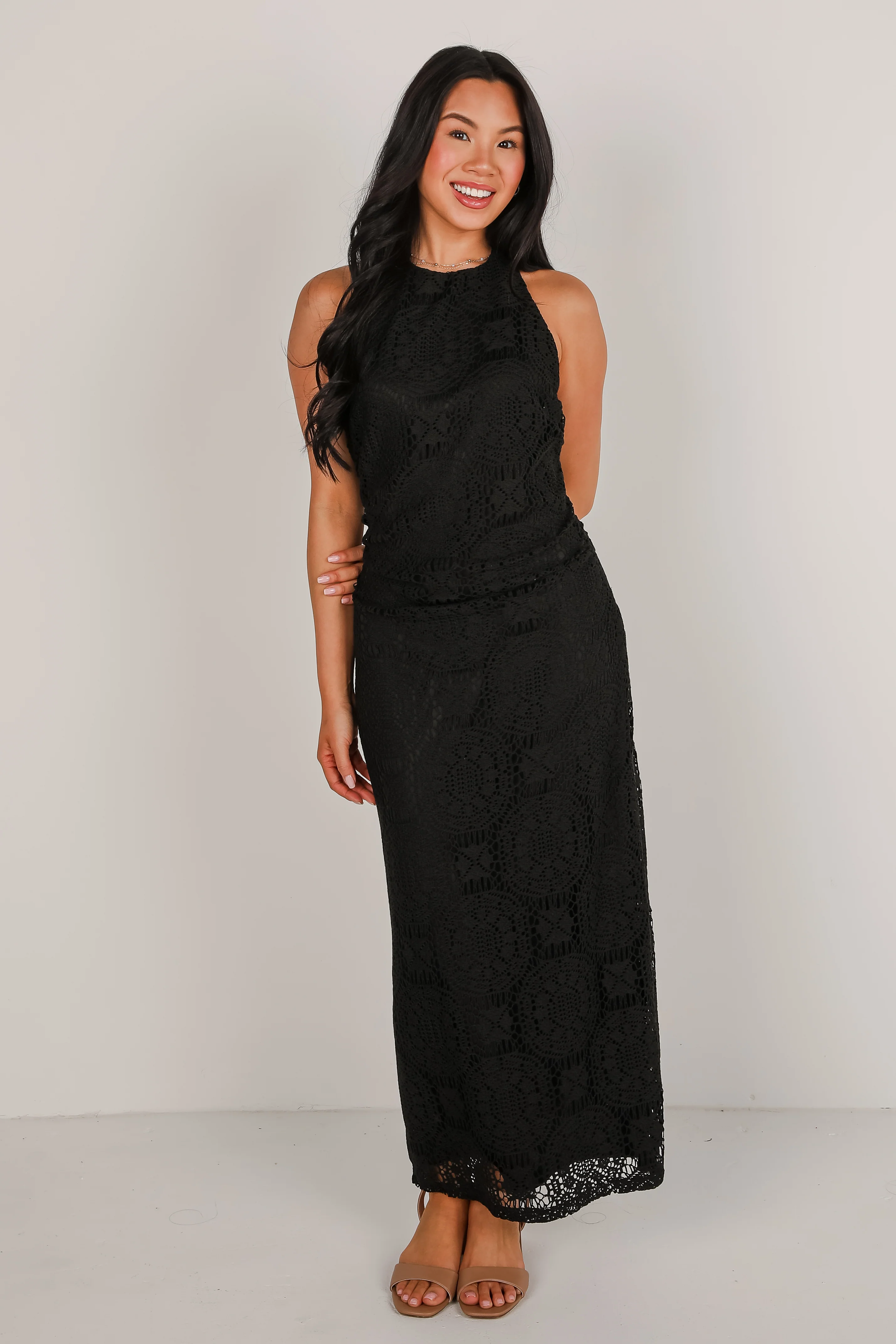 FINAL SALE - Off To The Coast Black Crochet Halter Maxi Dress 7 FINAL SALE - Off To The Coast Black Crochet Halter Maxi Dress