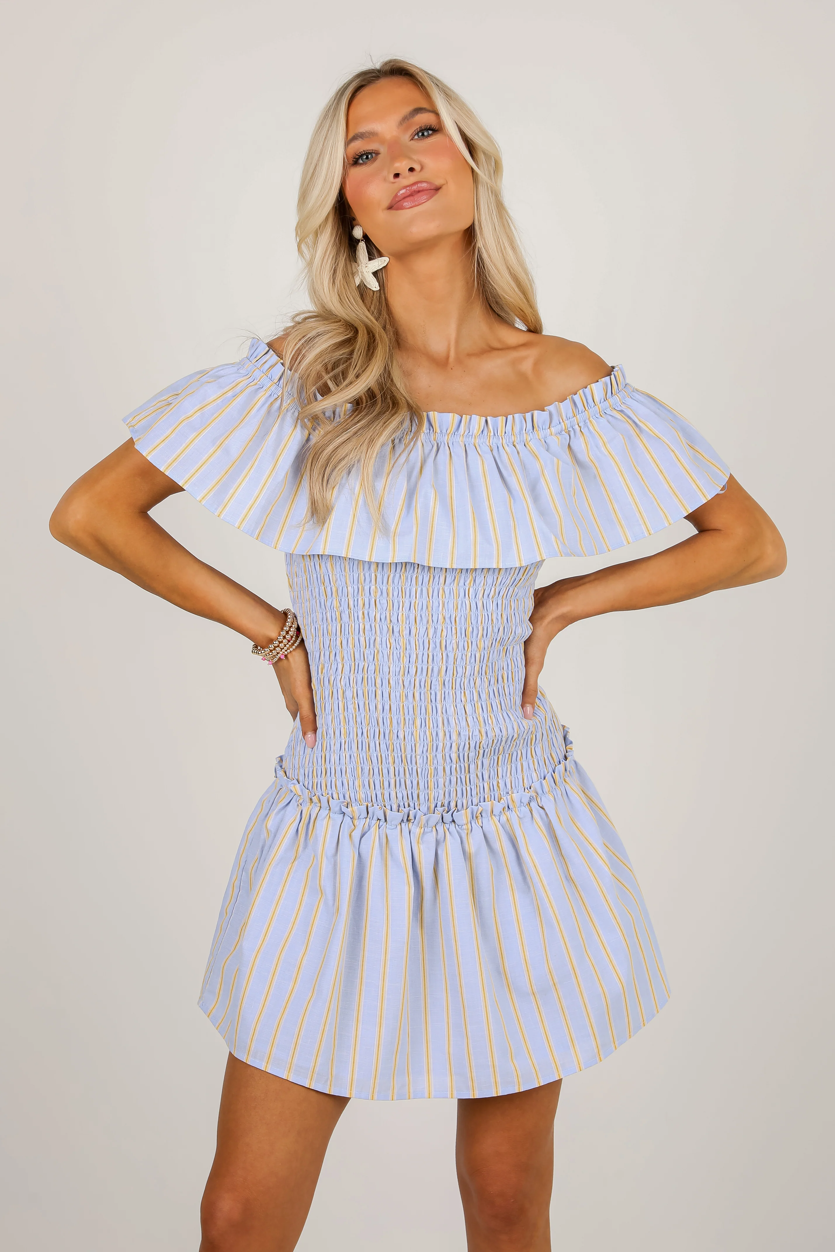 FINAL SALE - Blissful Love Light Blue Striped Smocked Mini Dress