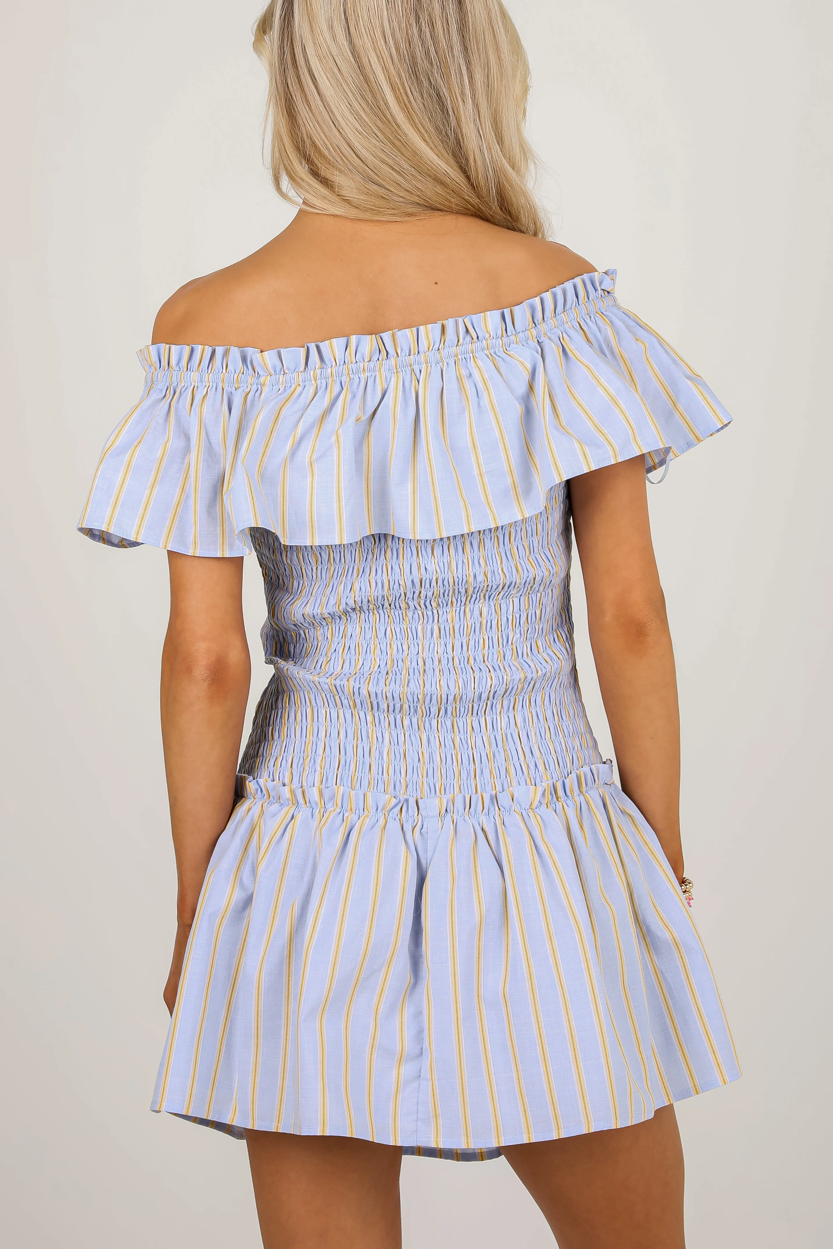 FINAL SALE - Blissful Love Light Blue Striped Smocked Mini Dress