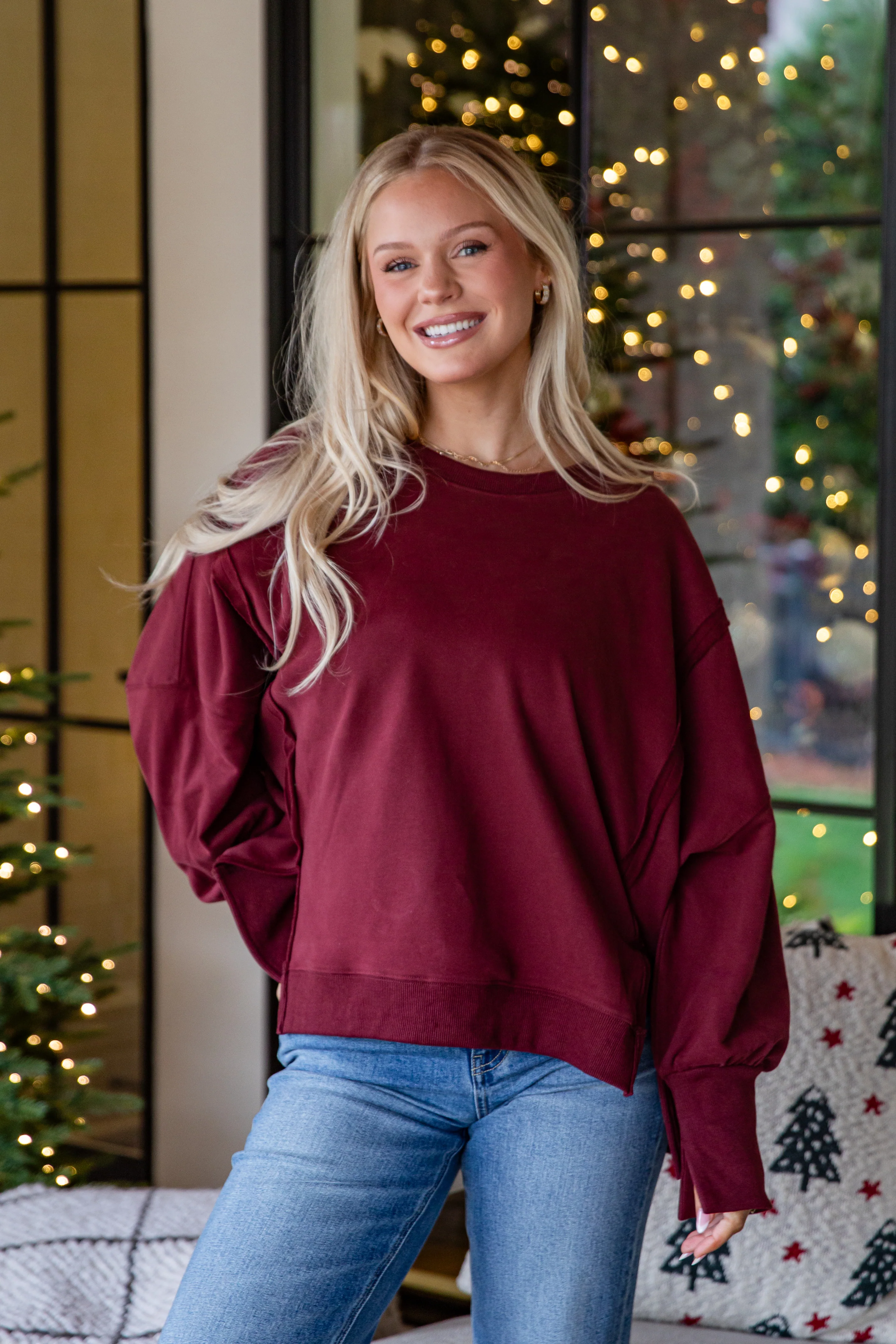 Laid-Back Oversized Burgundy Pullover