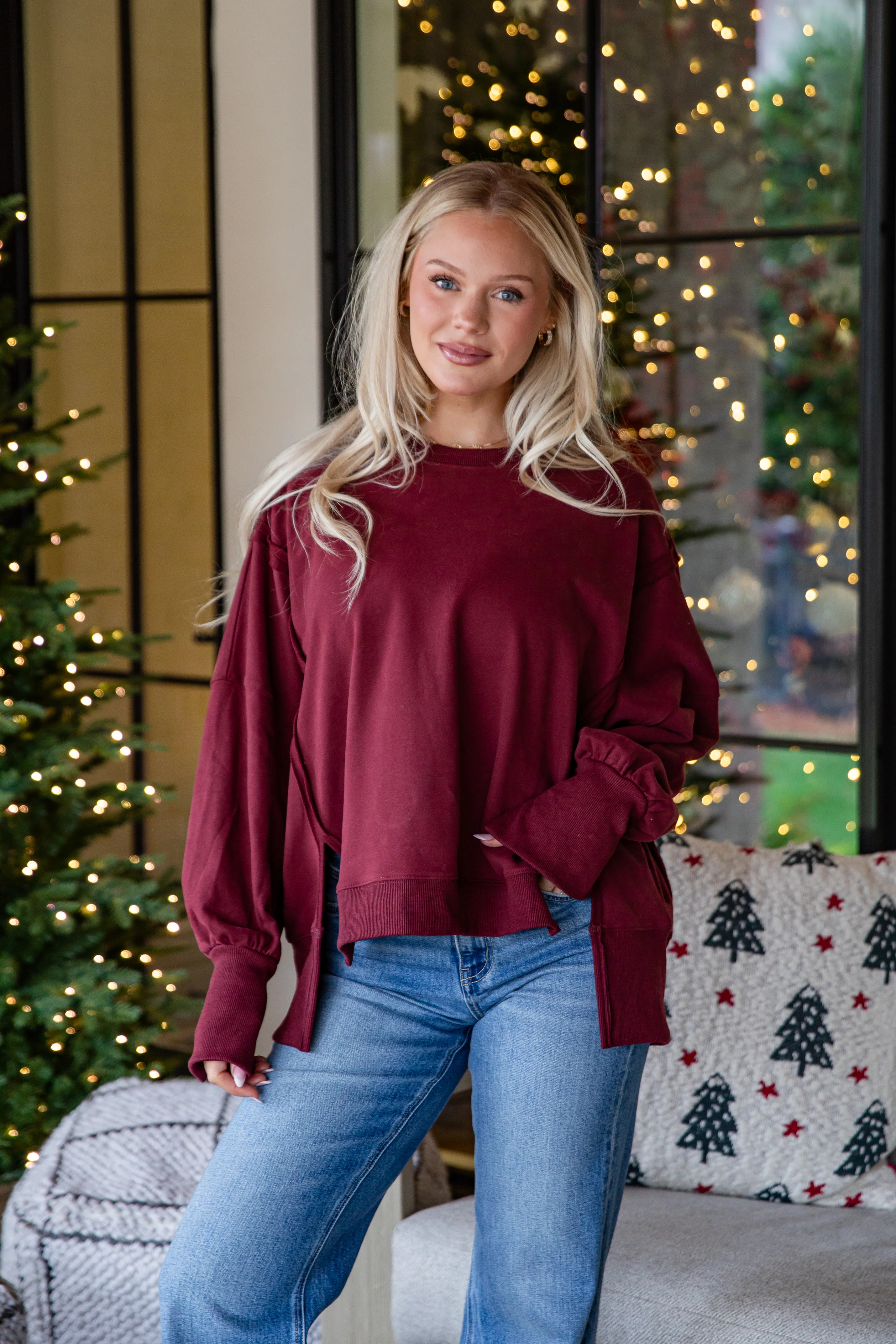Laid-Back Oversized Burgundy Pullover
