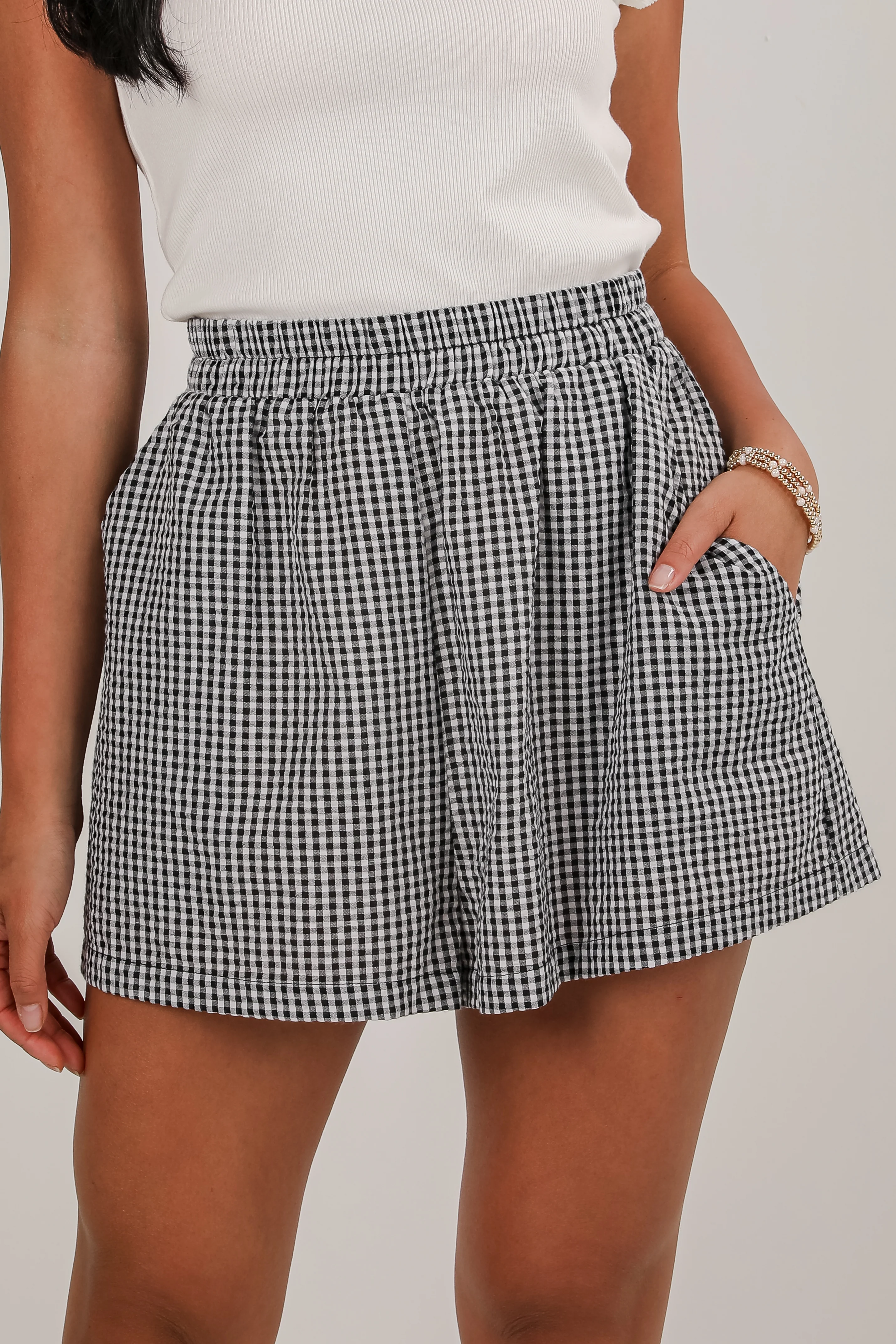 FINAL SALE - Be My Muse Black Gingham Shorts - DU DEAL