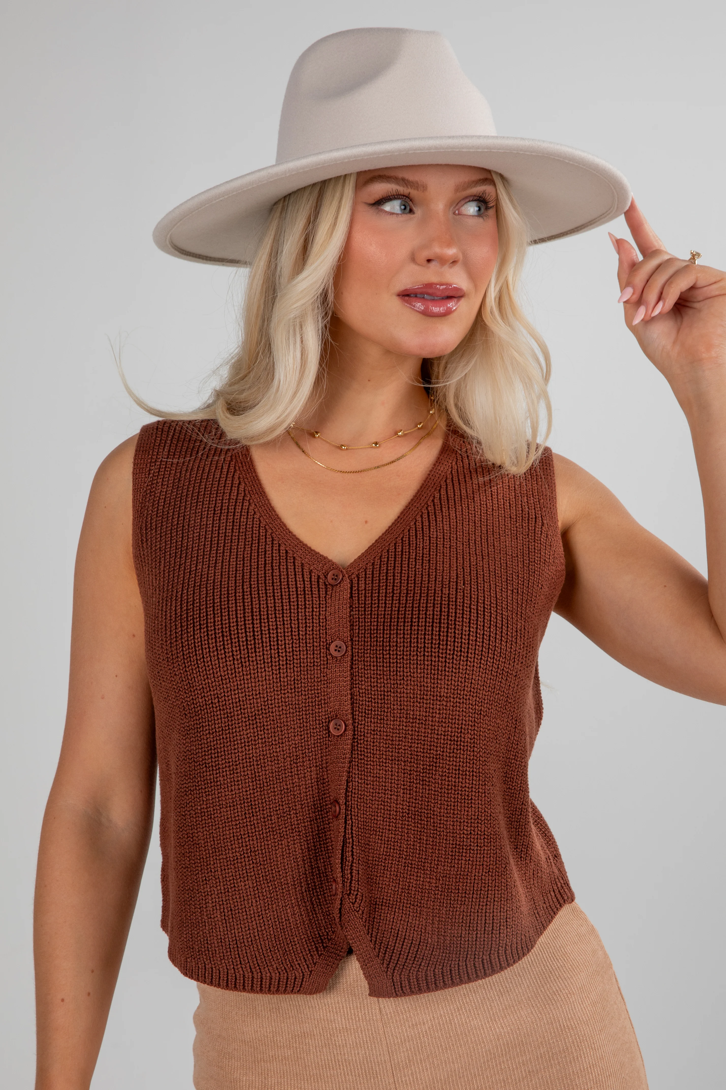 FINAL SALE - Time Well Spent Chestnut Knit Vest