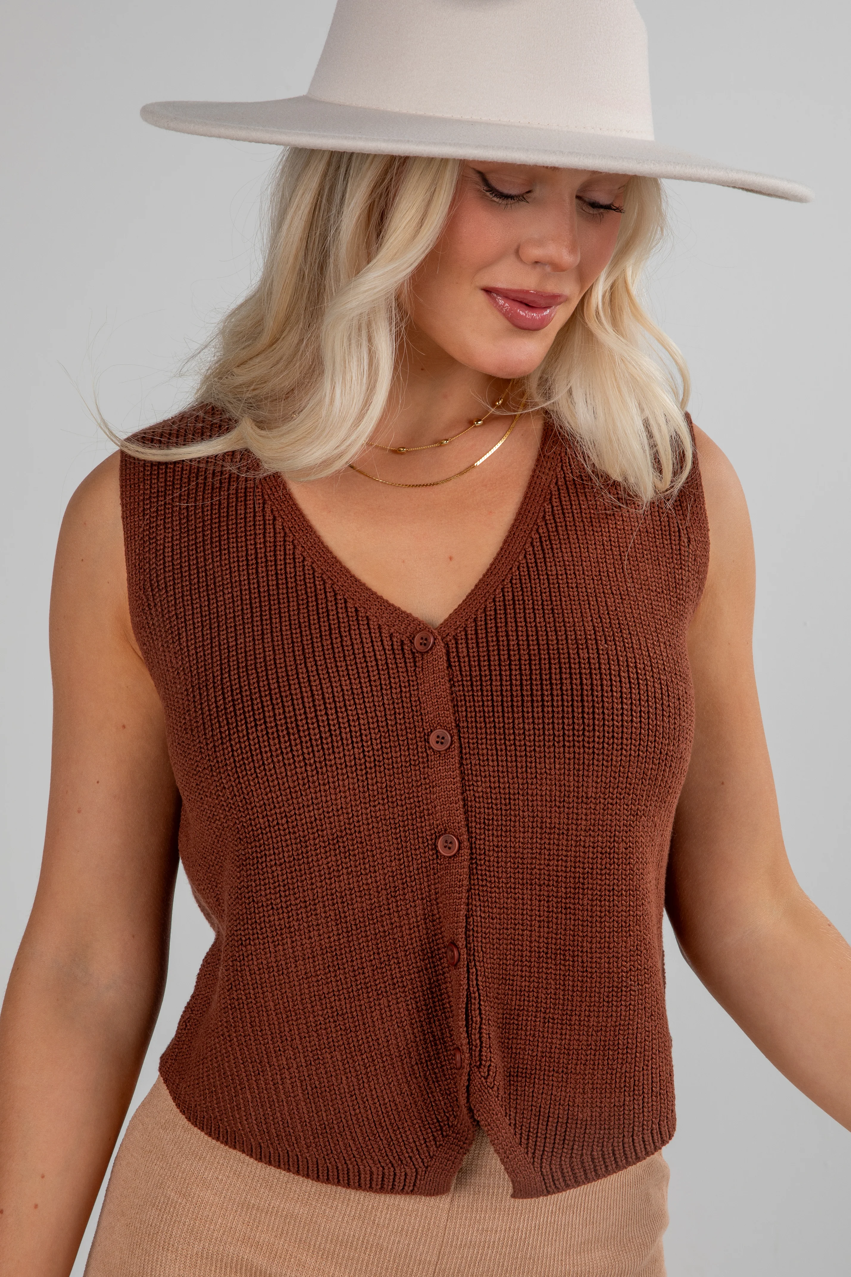 FINAL SALE - Time Well Spent Chestnut Knit Vest
