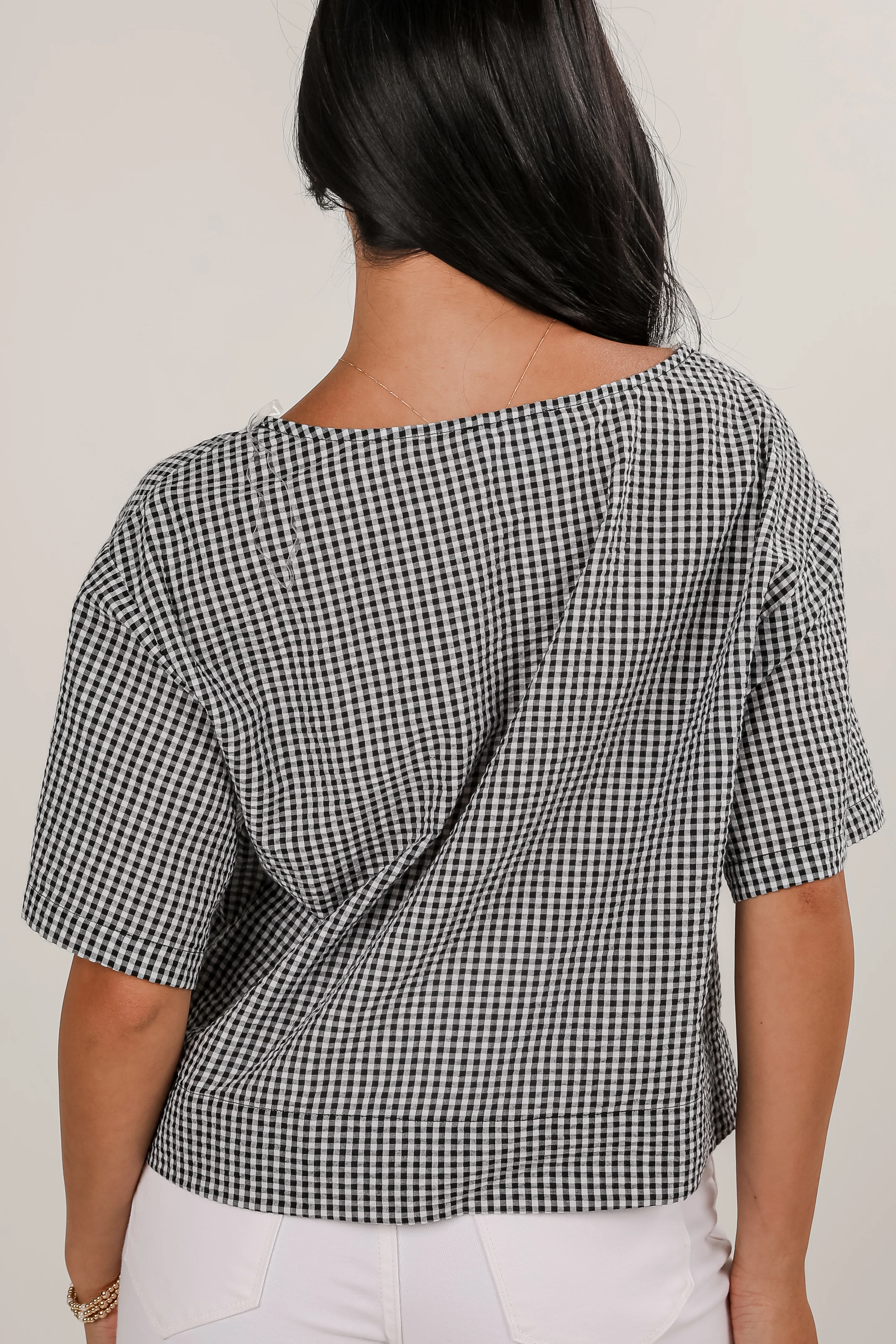 FINAL SALE - Be My Muse Black Gingham Tie Top - DU DEAL