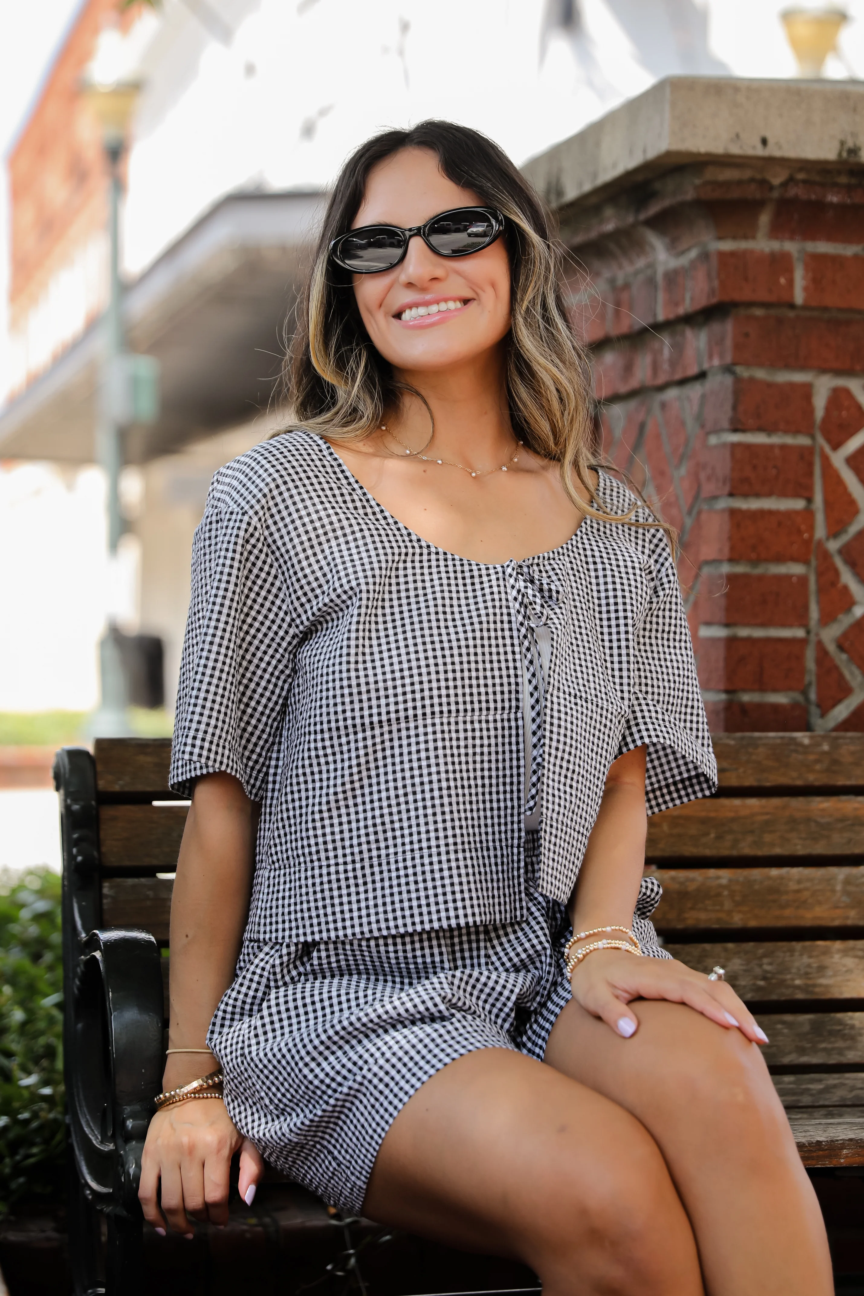 FINAL SALE - Be My Muse Black Gingham Tie Top - DU DEAL