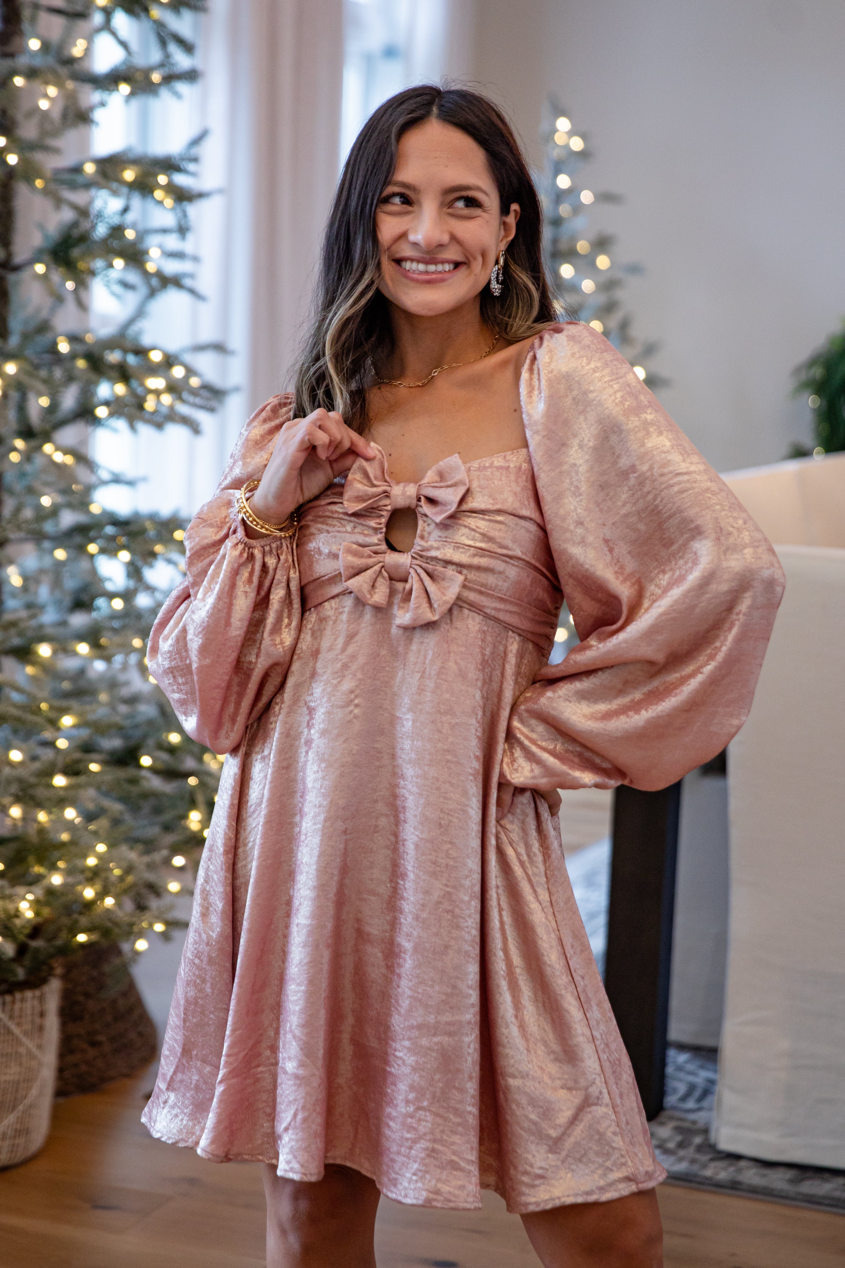 Glistening Blush Metallic Mini Dress