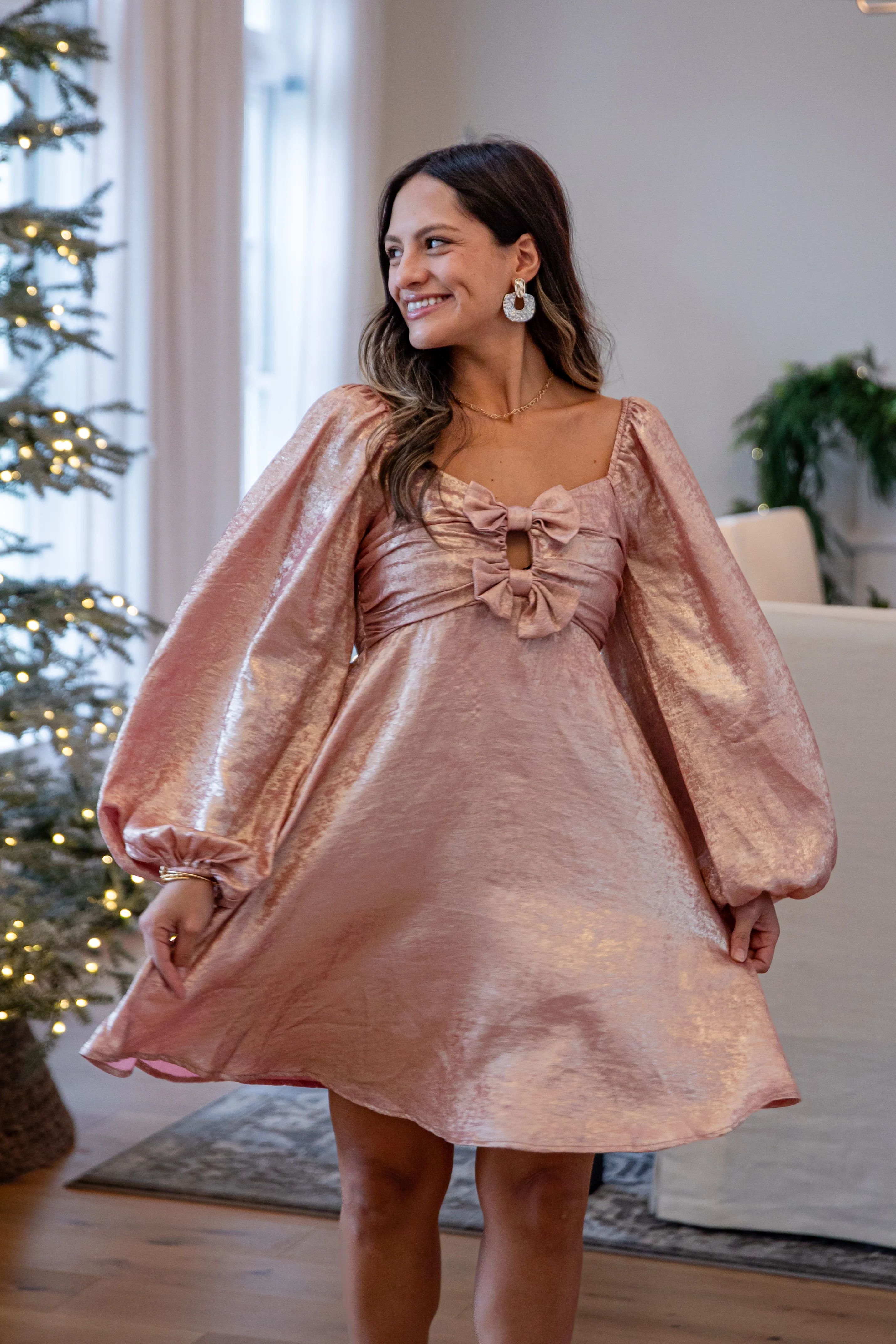 Glistening Blush Metallic Mini Dress