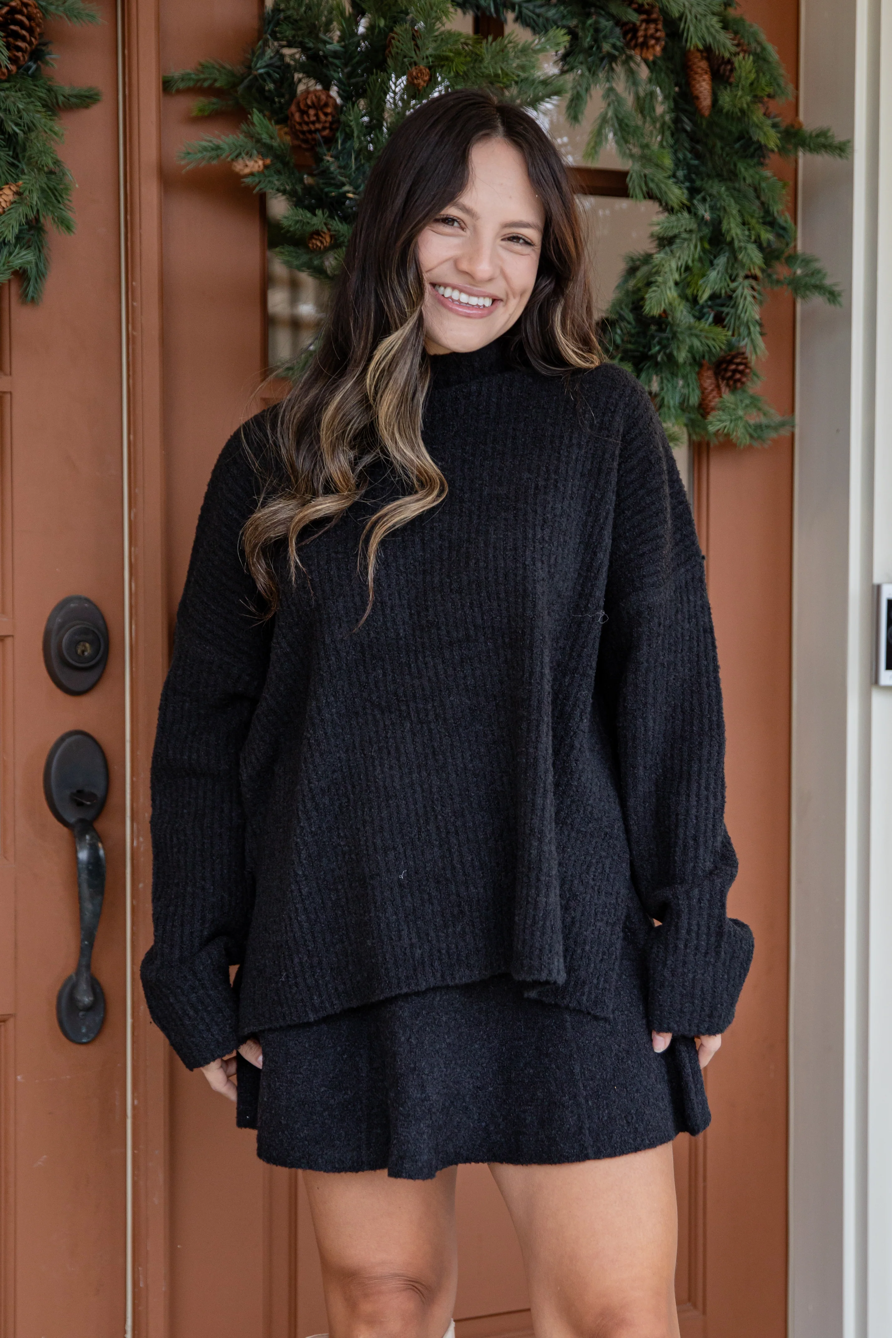 Cinnamon Spice Mock Neck Knit Sweater
