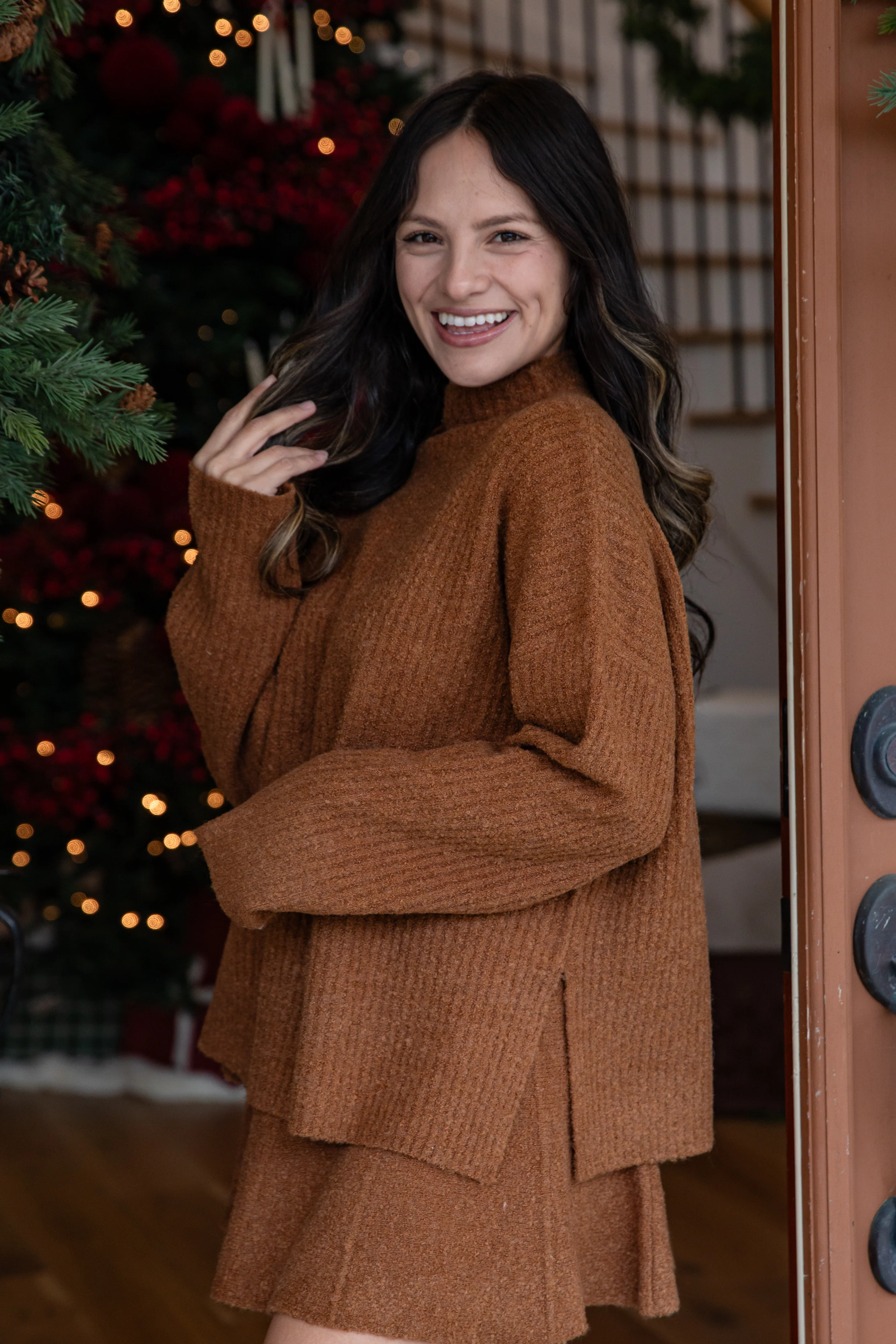 Cinnamon Spice Mock Neck Knit Sweater