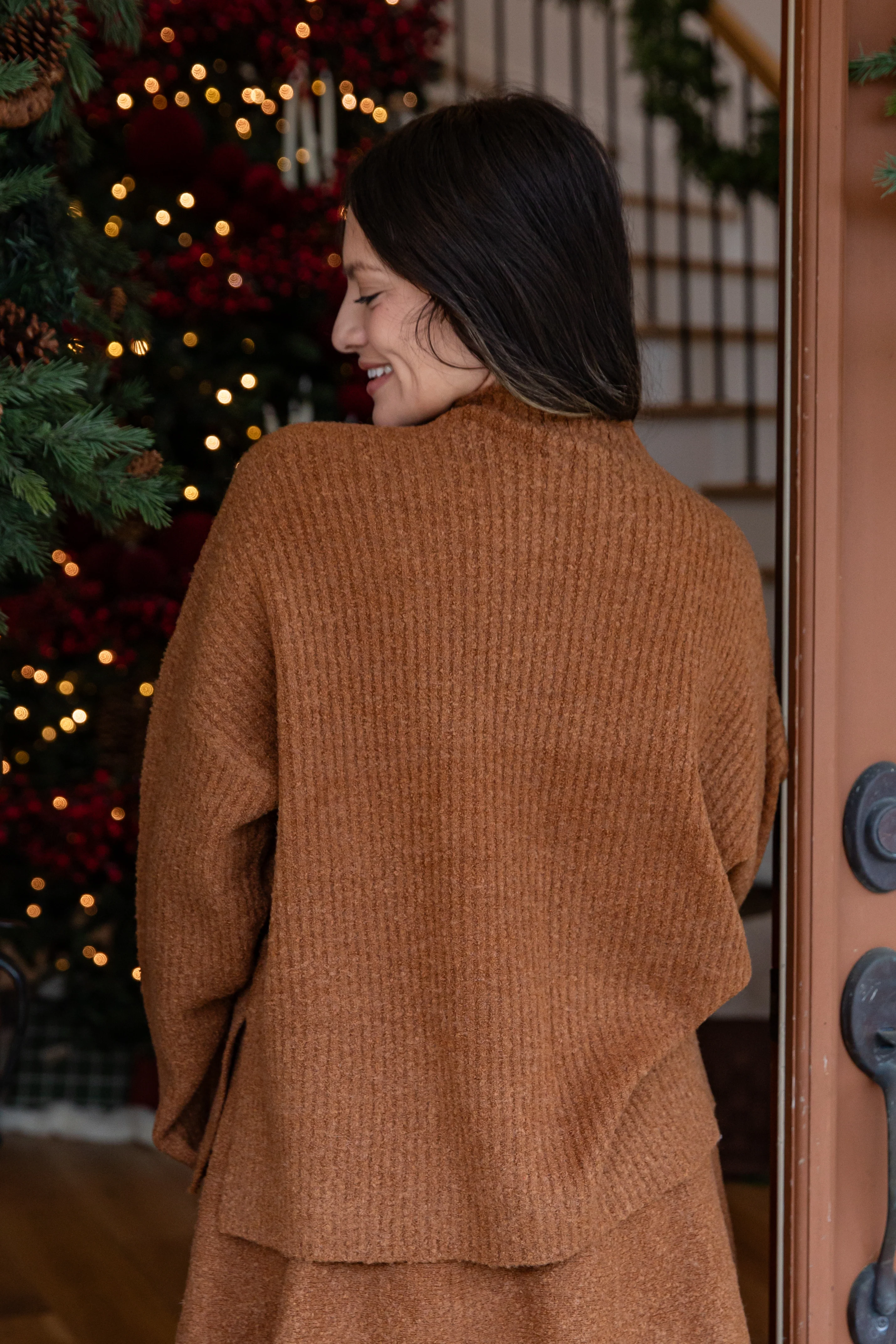 Cinnamon Spice Mock Neck Knit Sweater