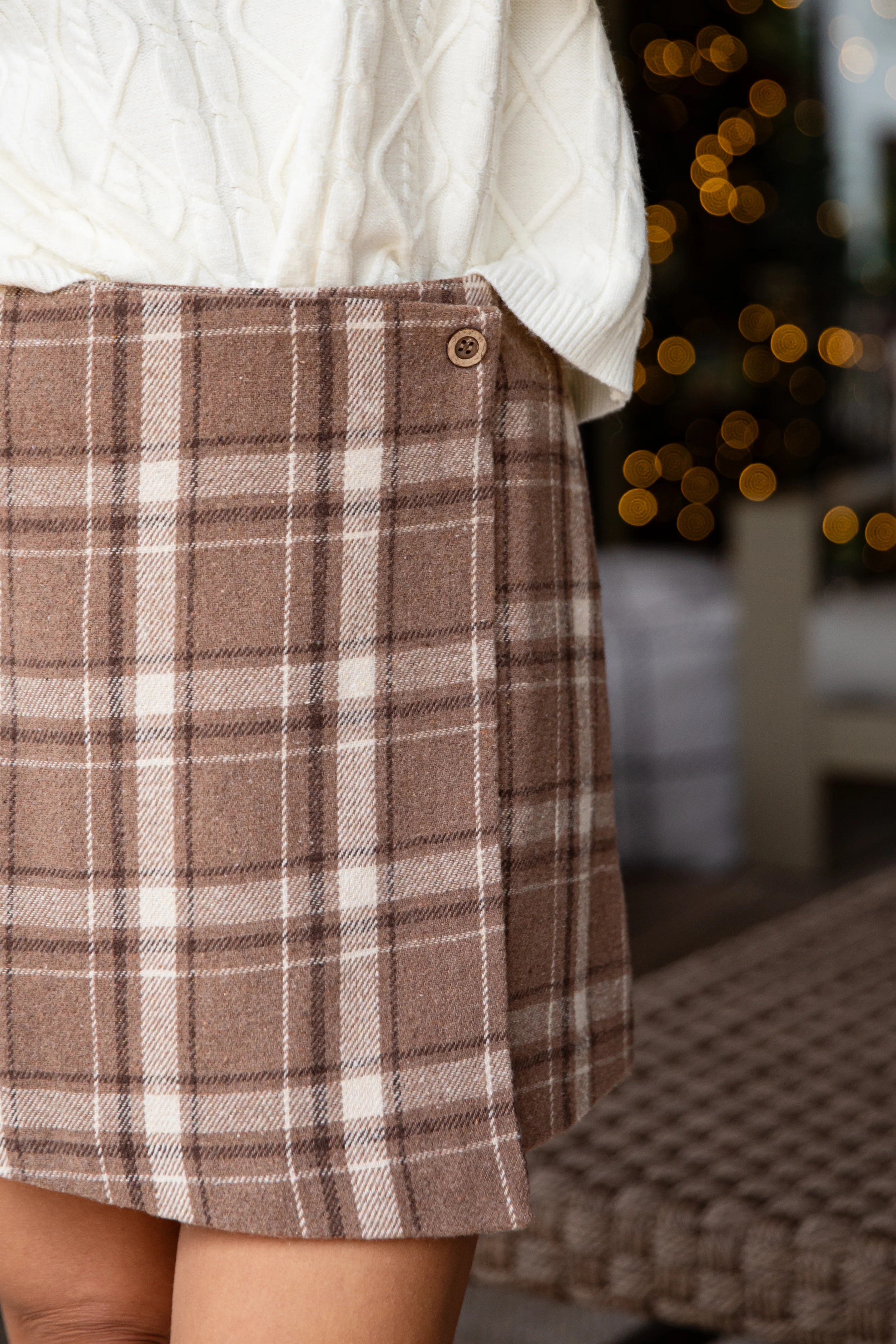 A Moment of Time Taupe Plaid Mini Skirt