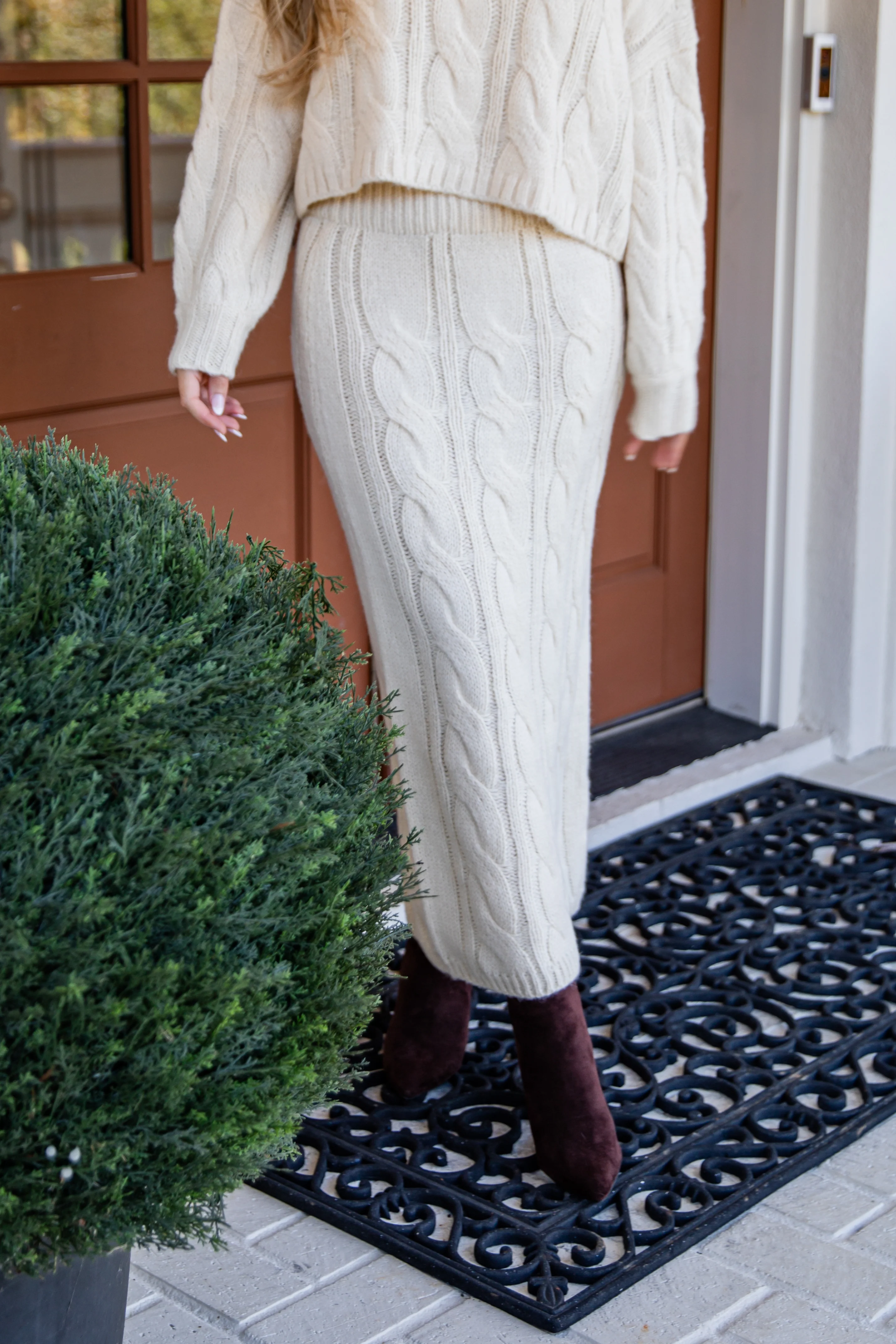 FINAL SALE - Cozy Appearance Cream Cable Knit Midi Skirt