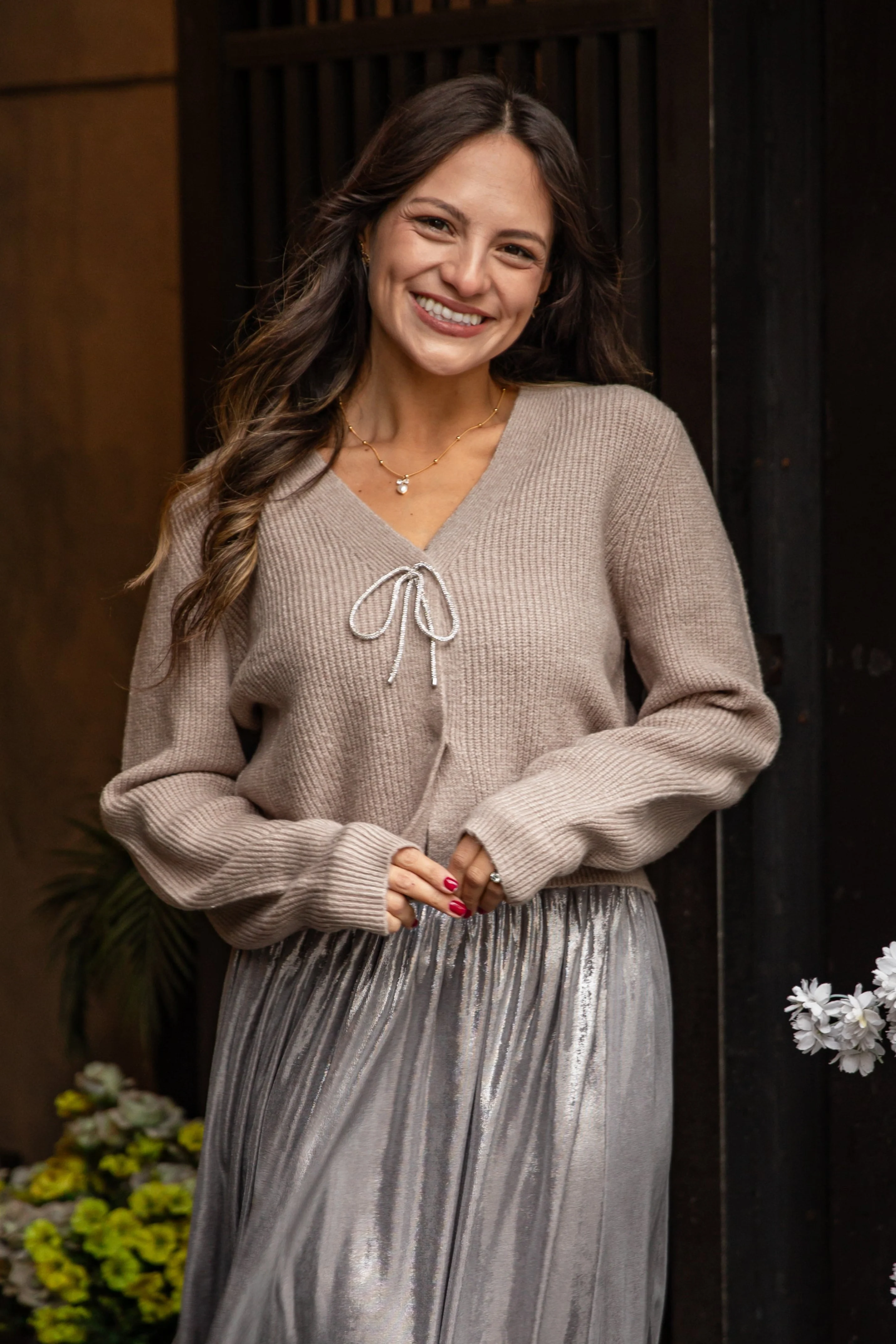 FINAL SALE - Add Some Sparkle Rhinestone Bow Sweater Cardigan - DOORBUSTER