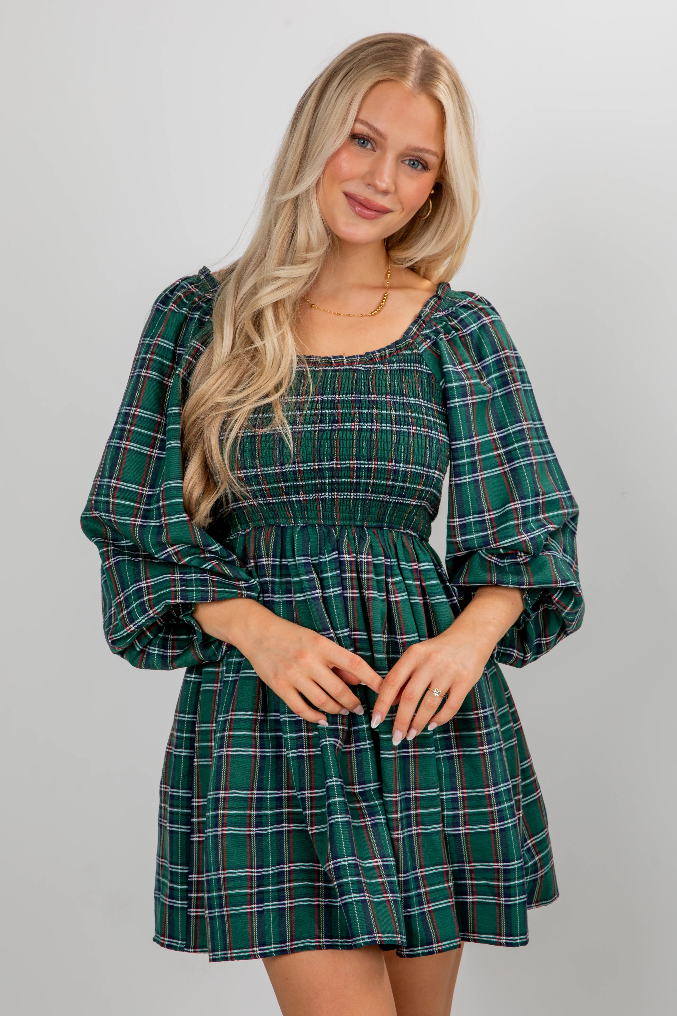 FINAL SALE - All The Gifts Green Plaid Mini Dress 3 FINAL SALE - All The Gifts Green Plaid Mini Dress
