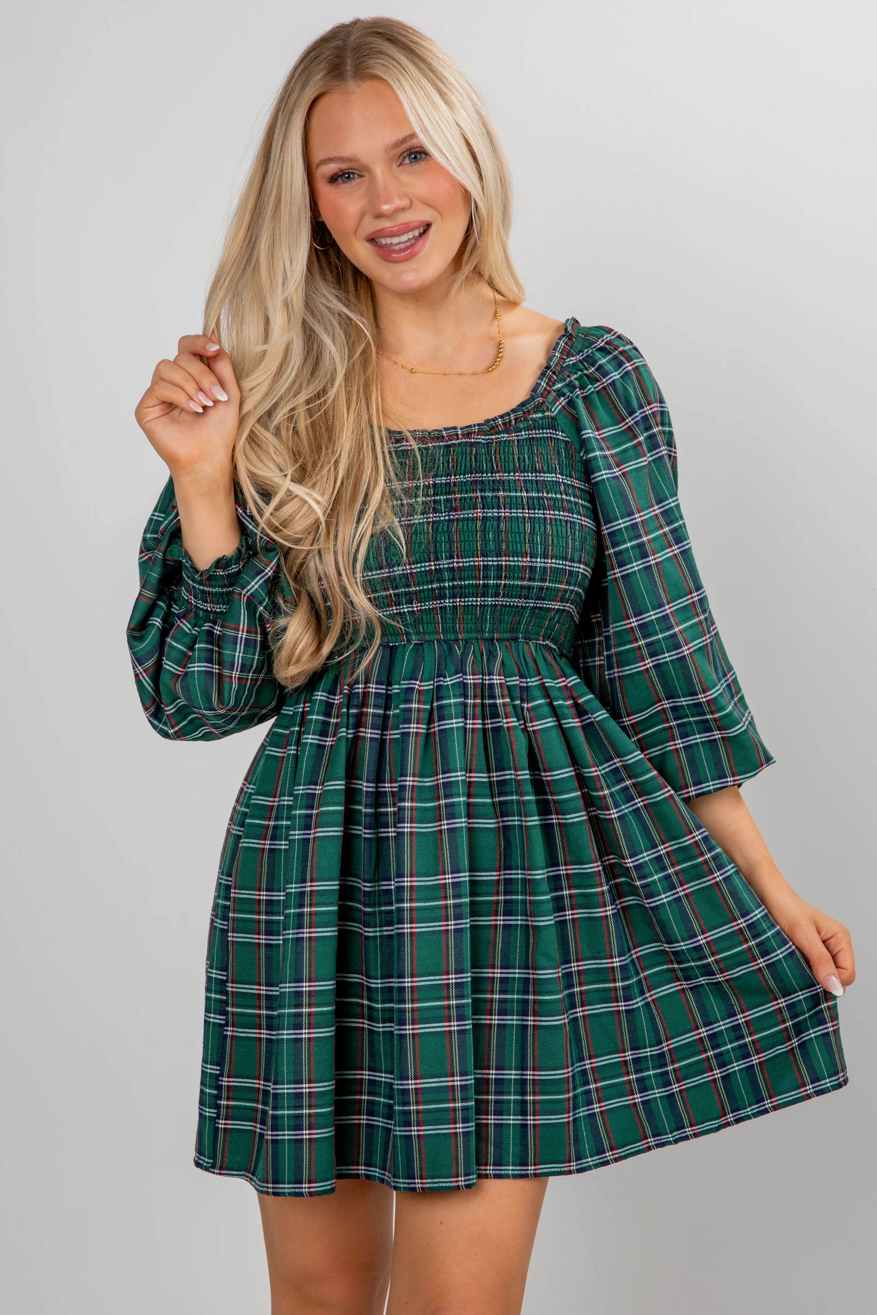FINAL SALE - All The Gifts Green Plaid Mini Dress 5 FINAL SALE - All The Gifts Green Plaid Mini Dress