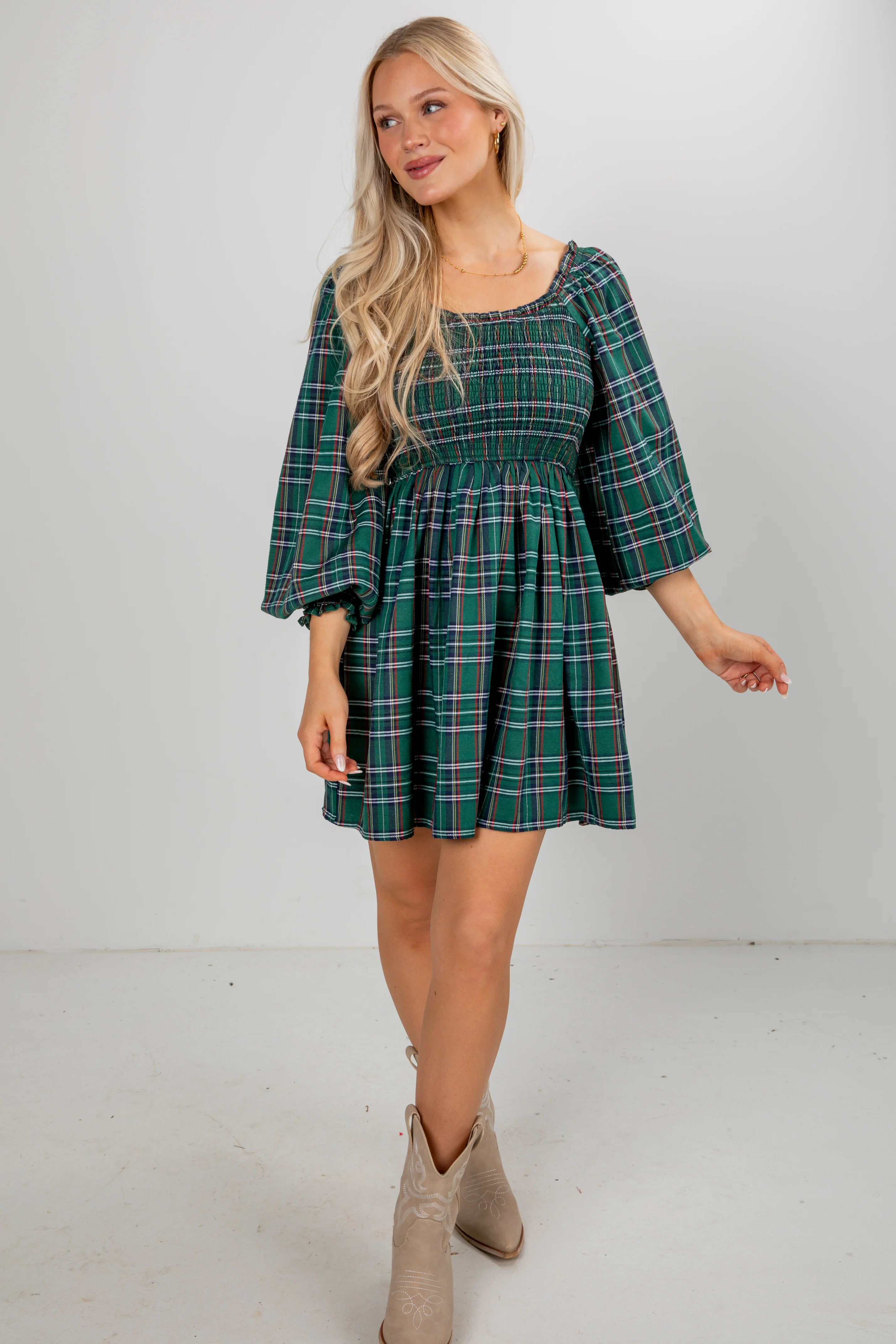 FINAL SALE - All The Gifts Green Plaid Mini Dress 8 FINAL SALE - All The Gifts Green Plaid Mini Dress