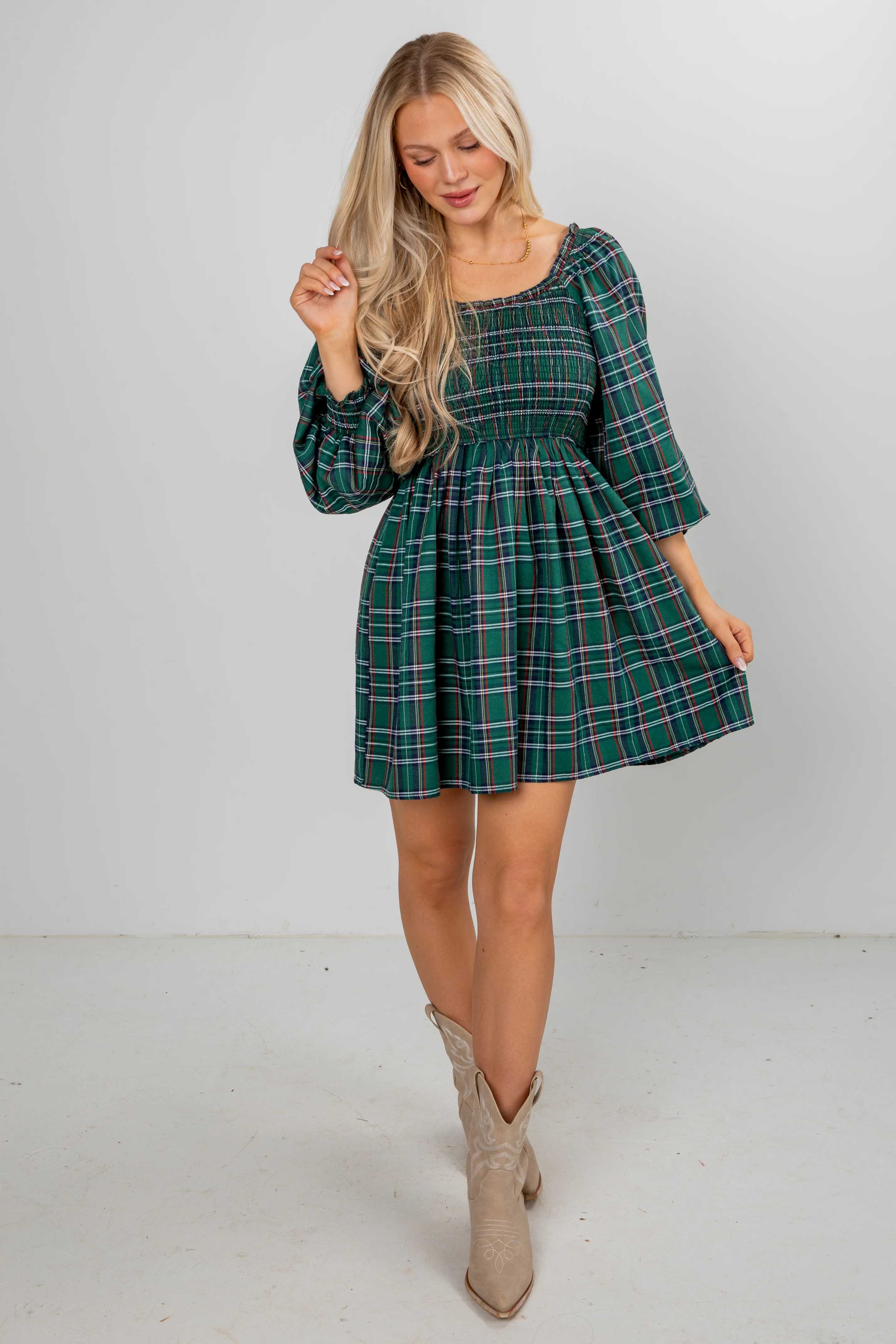 FINAL SALE - All The Gifts Green Plaid Mini Dress 9 FINAL SALE - All The Gifts Green Plaid Mini Dress