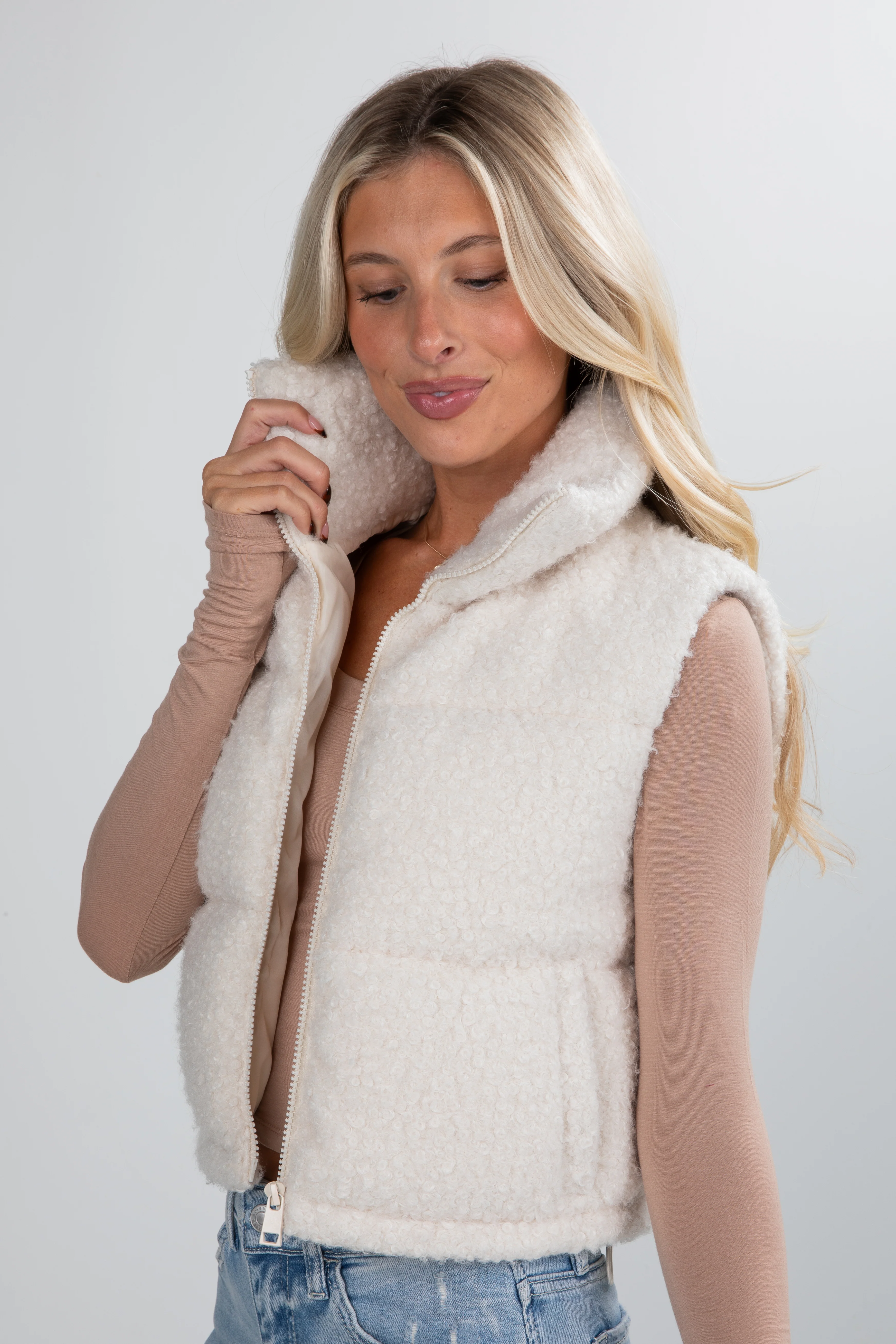 FINAL SALE - By The Campfire Cream Teddy Puffer Vest