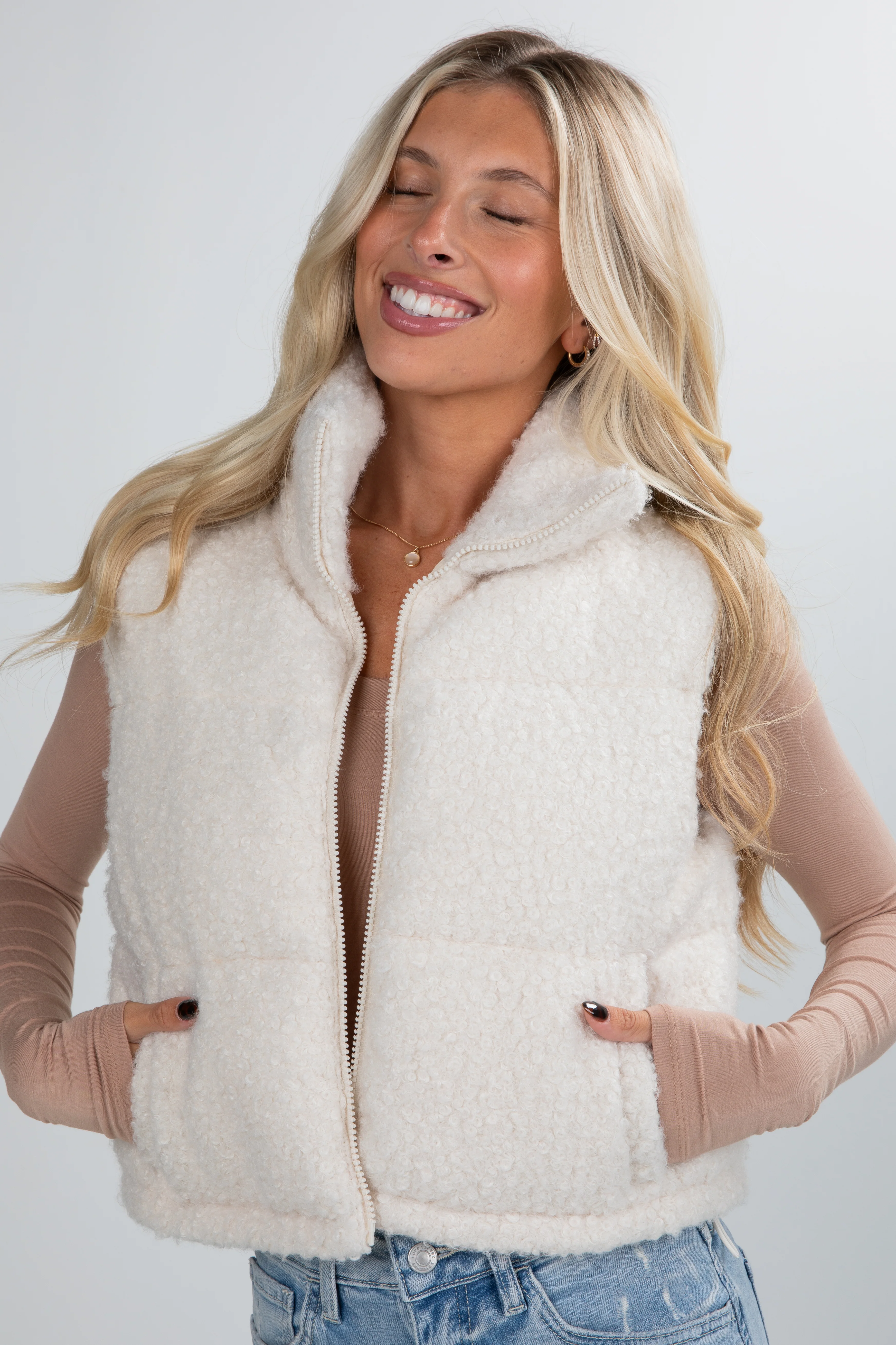 FINAL SALE - By The Campfire Cream Teddy Puffer Vest