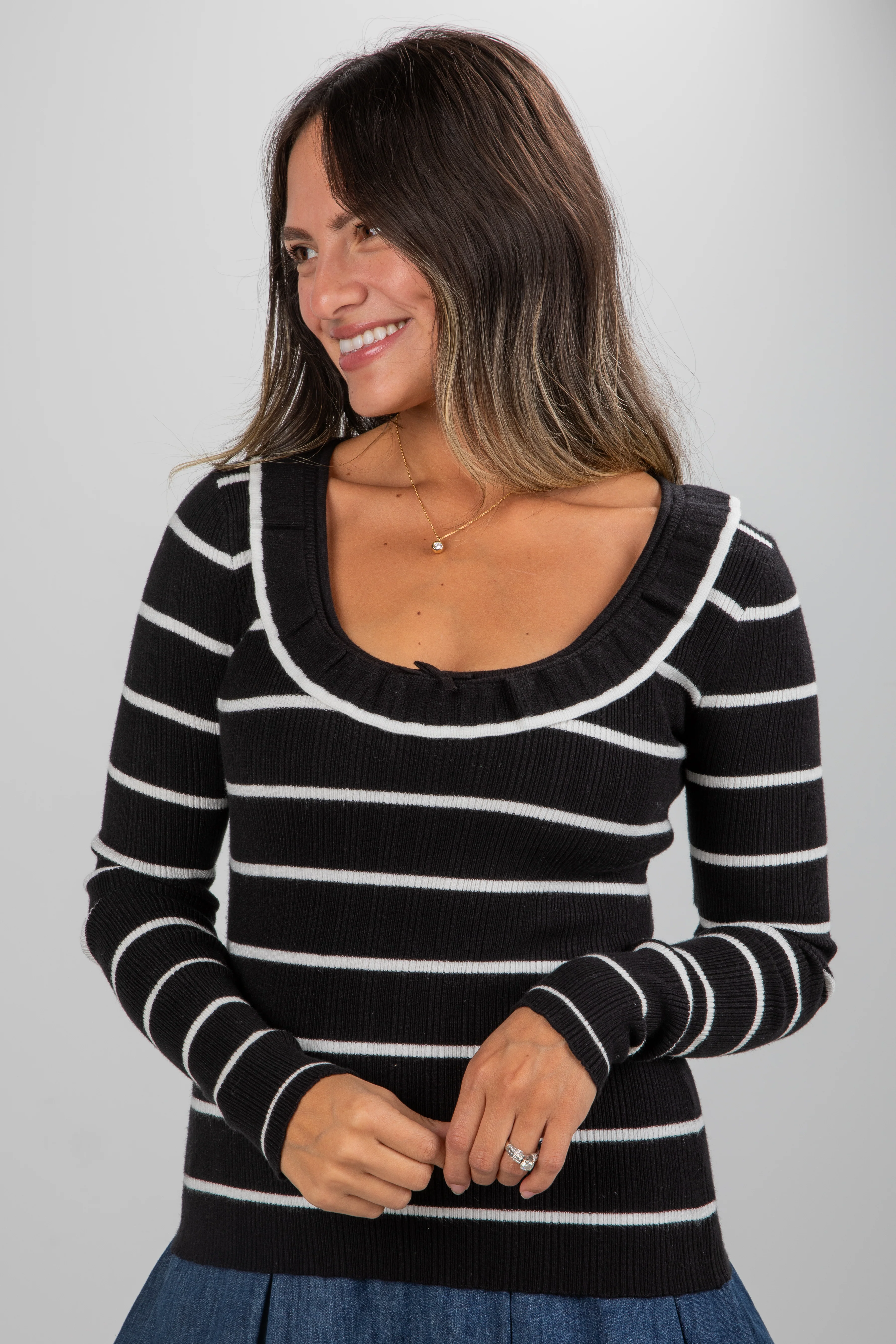 FINAL SALE - Perfected Comfort Black Striped Knit Top - DU DEAL