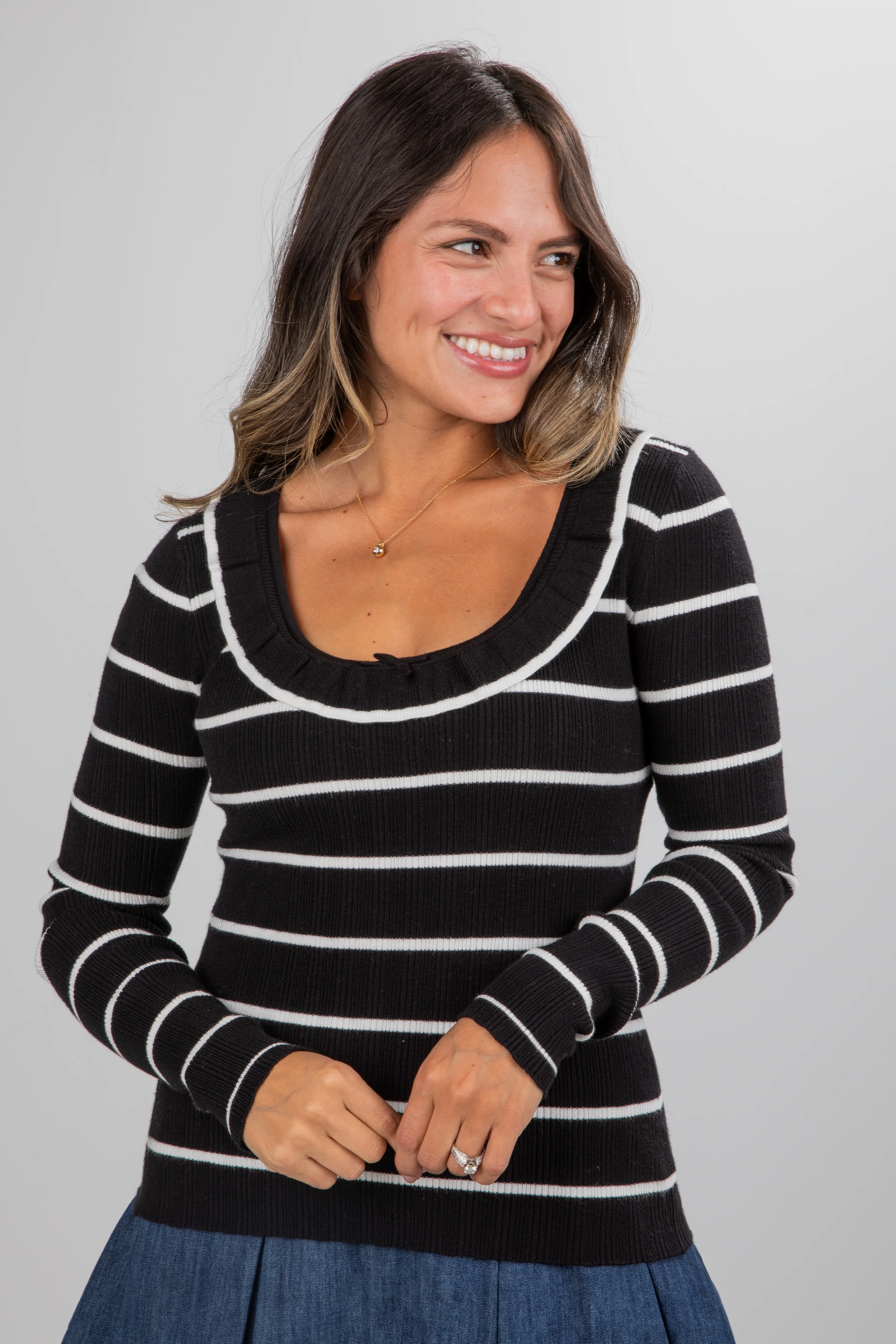 FINAL SALE - Perfected Comfort Black Striped Knit Top - DU DEAL