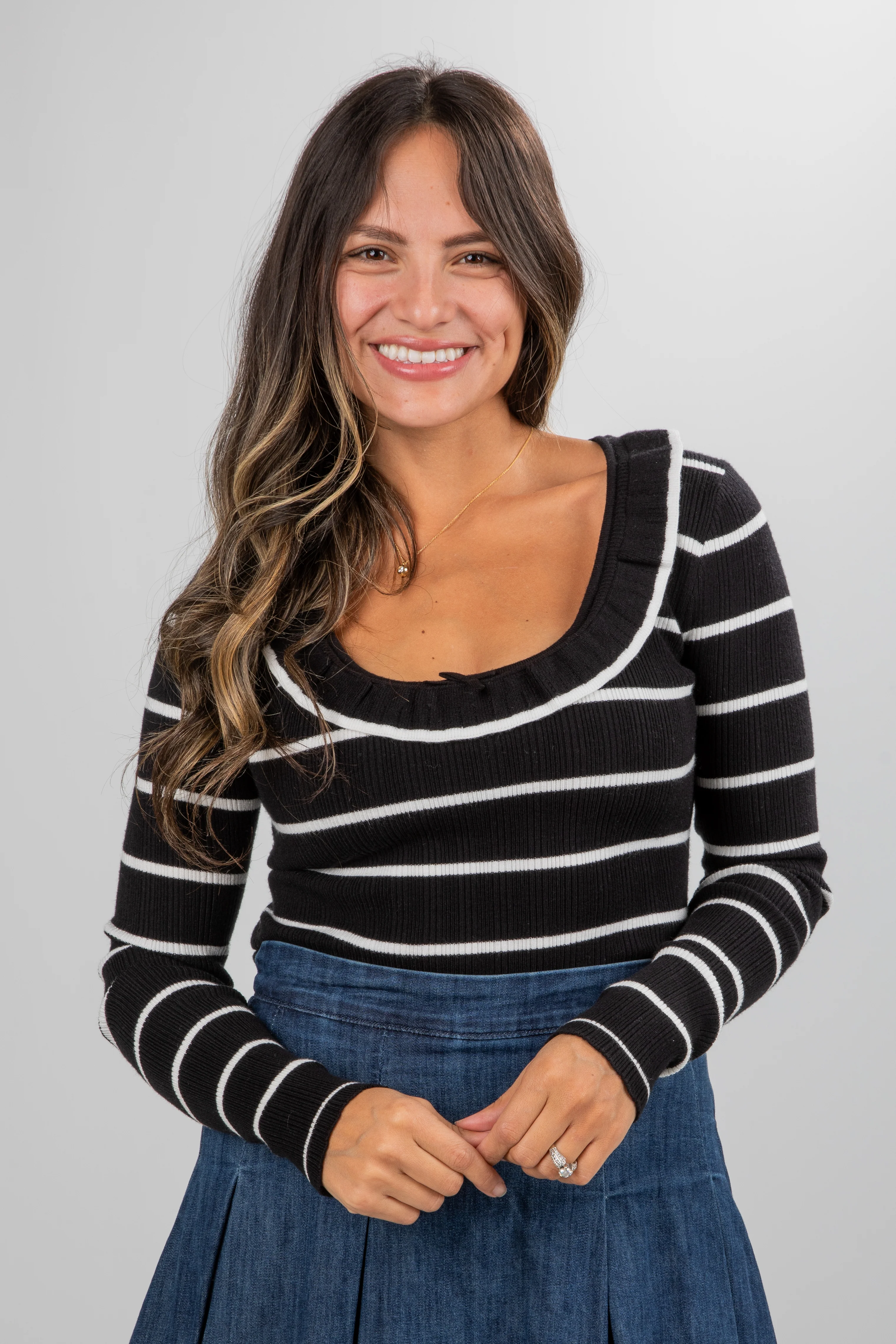FINAL SALE - Perfected Comfort Black Striped Knit Top - DU DEAL
