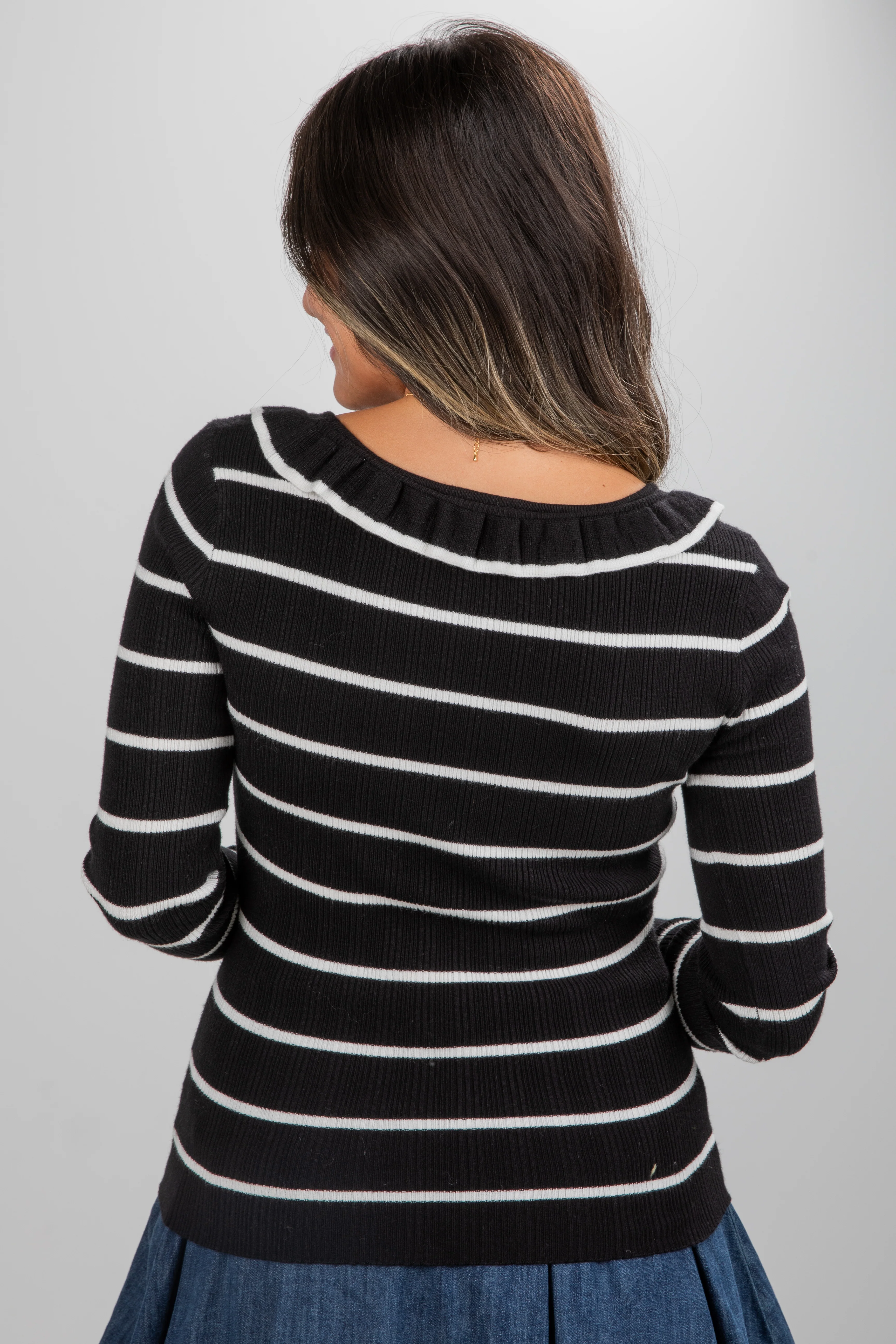 FINAL SALE - Perfected Comfort Black Striped Knit Top - DU DEAL