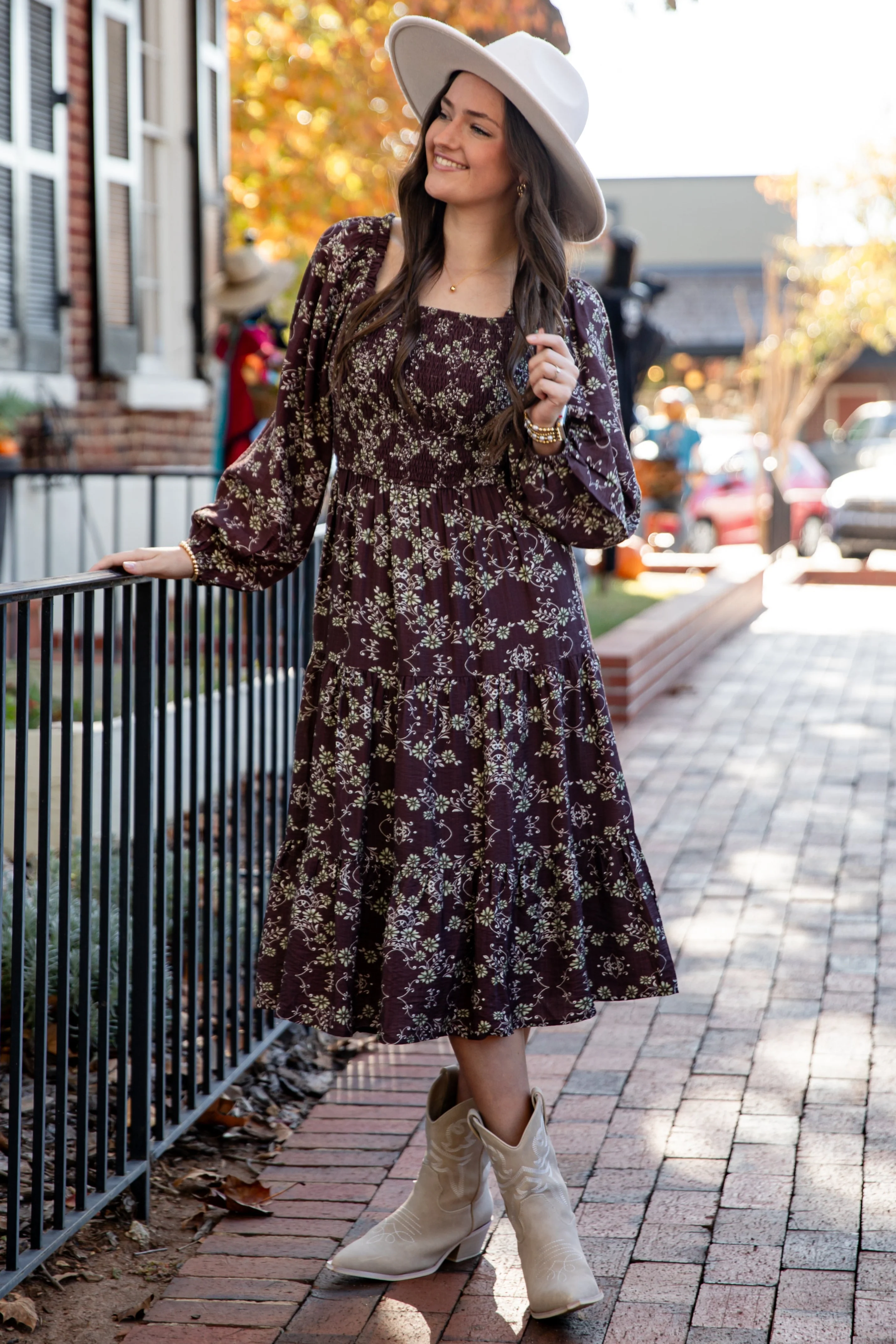 FINAL SALE - Feeling Inspired Brown Floral Smocked Midi Dress 5 FINAL SALE - Feeling Inspired Brown Floral Smocked Midi Dress