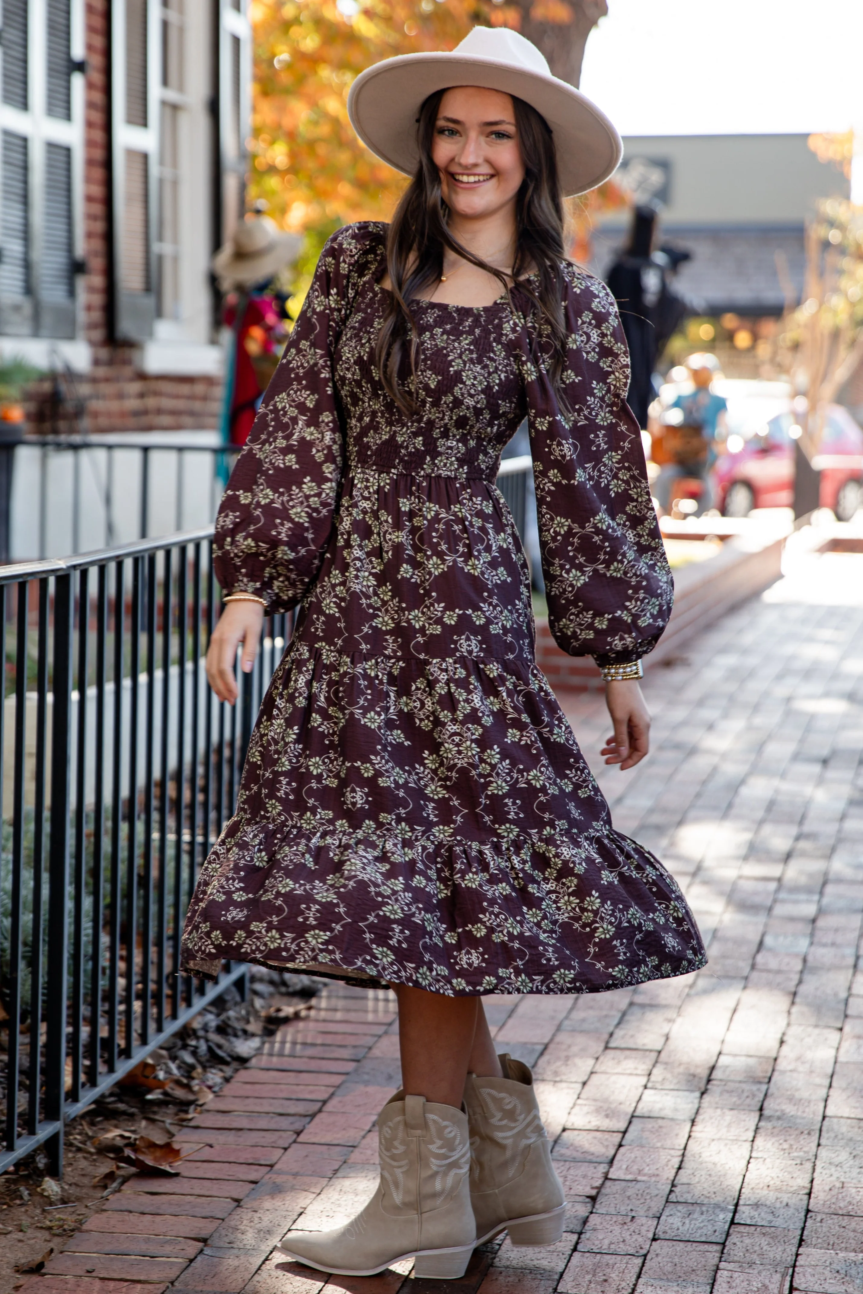 FINAL SALE - Feeling Inspired Brown Floral Smocked Midi Dress 6 FINAL SALE - Feeling Inspired Brown Floral Smocked Midi Dress