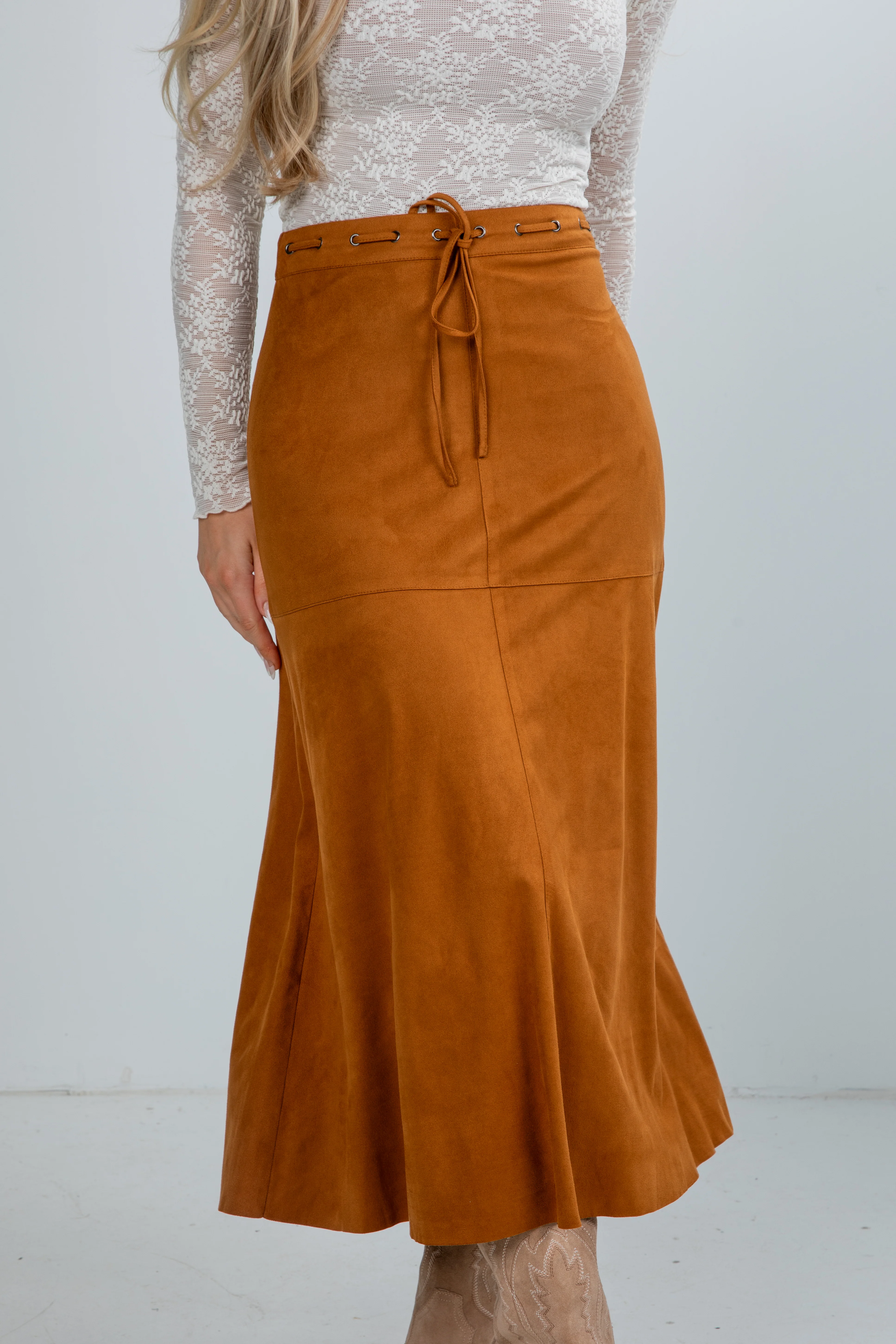 FINAL SALE - Sophisticated Season Camel Suede Maxi Skirt