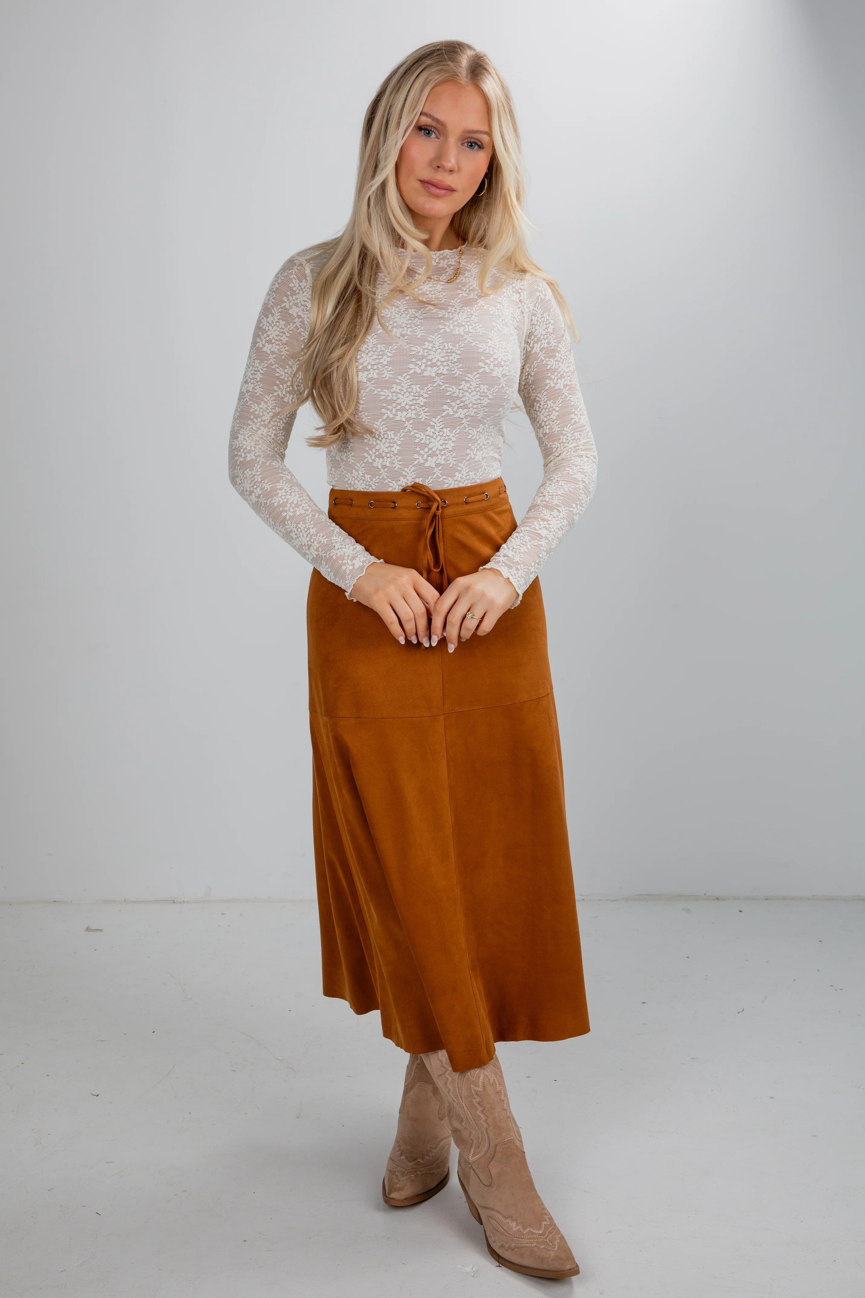 FINAL SALE - Sophisticated Season Camel Suede Maxi Skirt