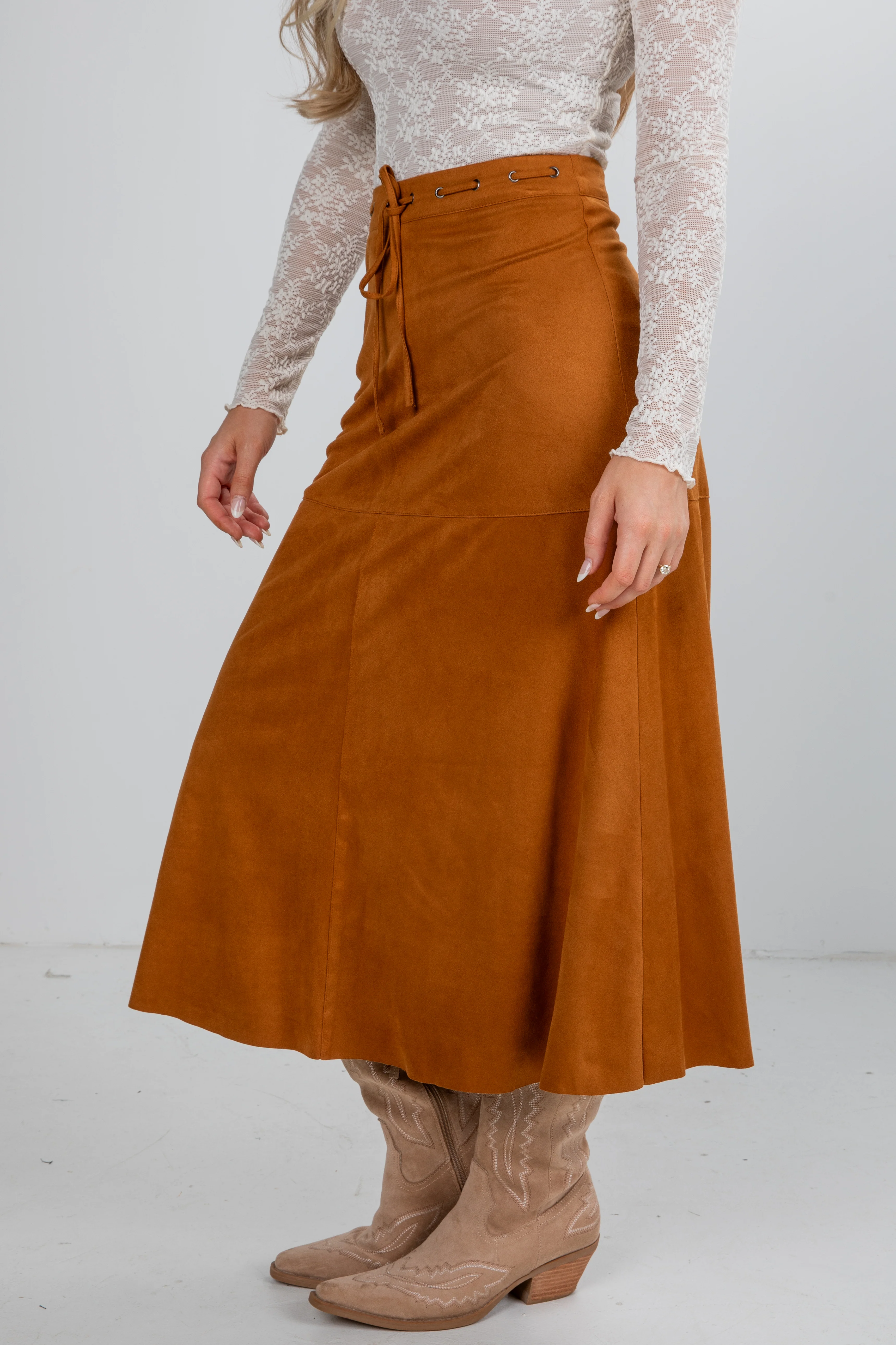 FINAL SALE - Sophisticated Season Camel Suede Maxi Skirt