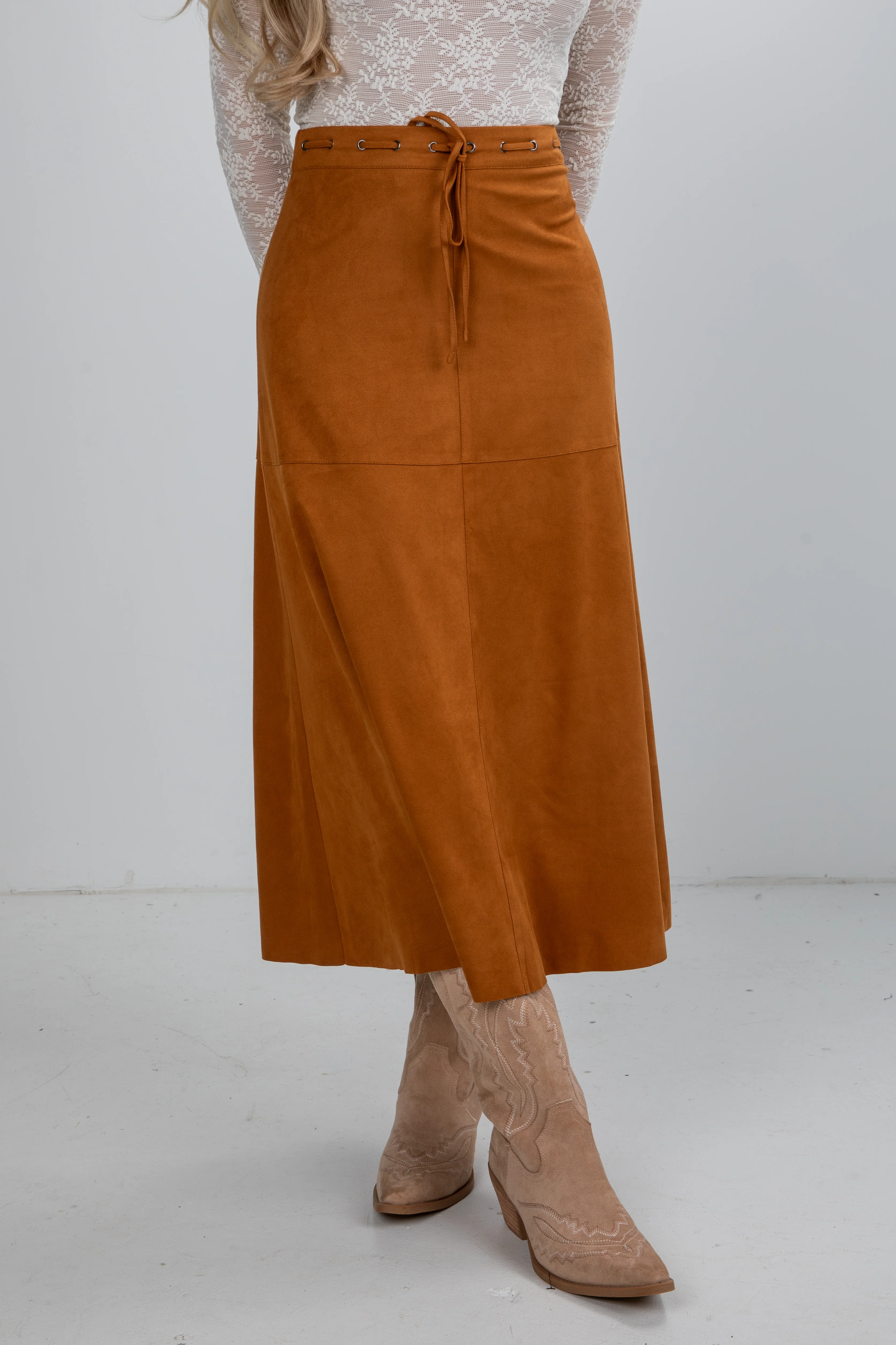 FINAL SALE - Sophisticated Season Camel Suede Maxi Skirt