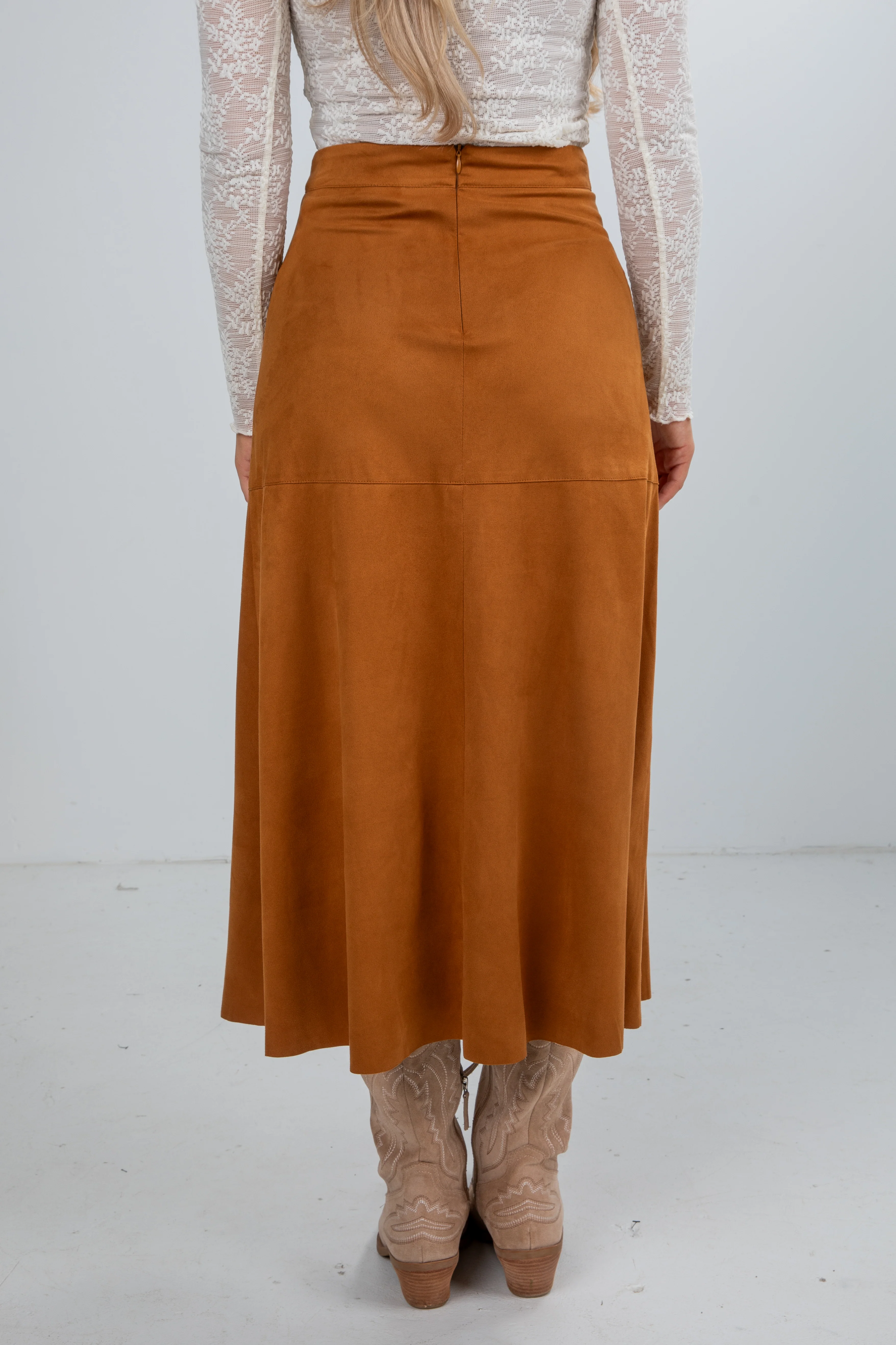 FINAL SALE - Sophisticated Season Camel Suede Maxi Skirt