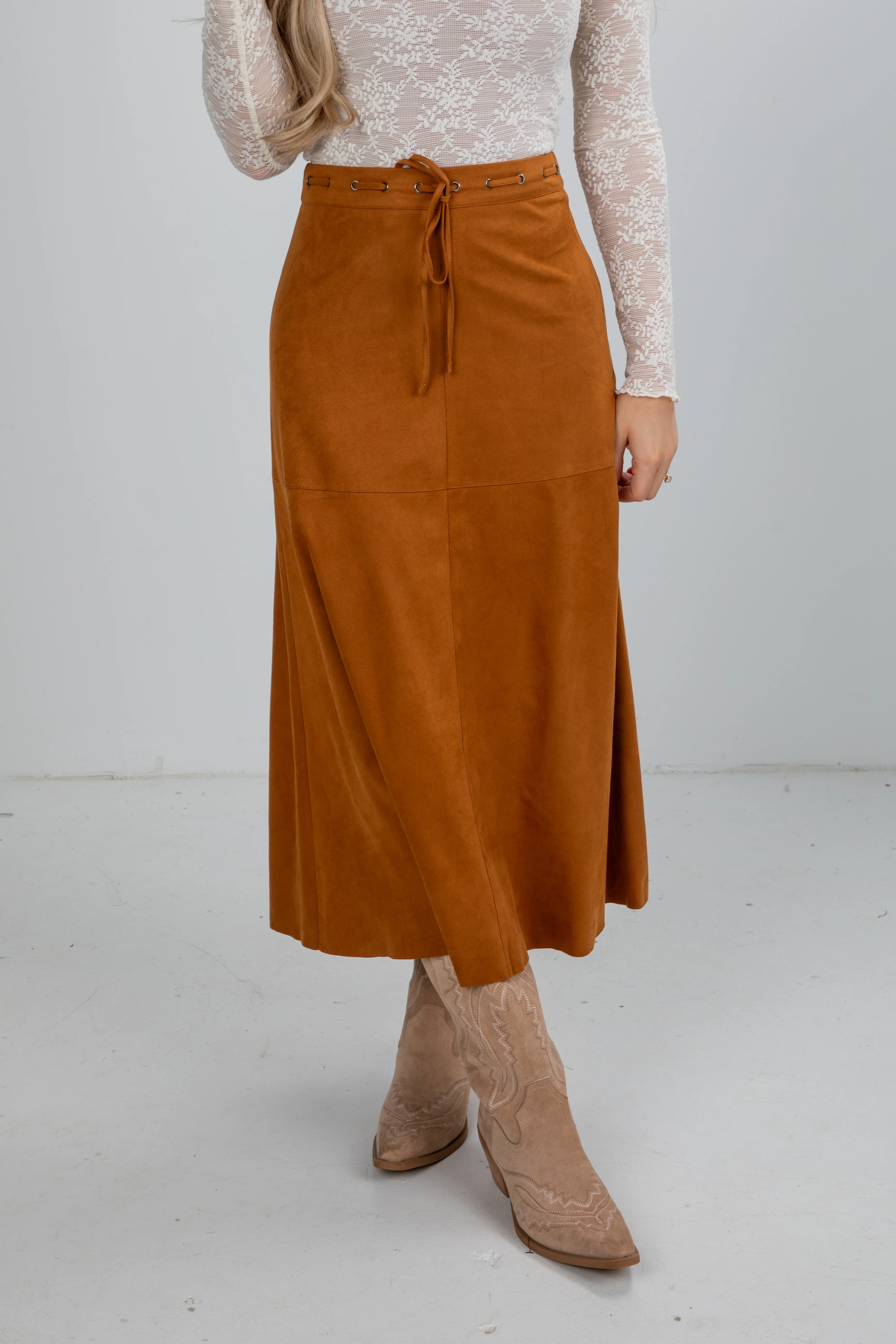FINAL SALE - Sophisticated Season Camel Suede Maxi Skirt