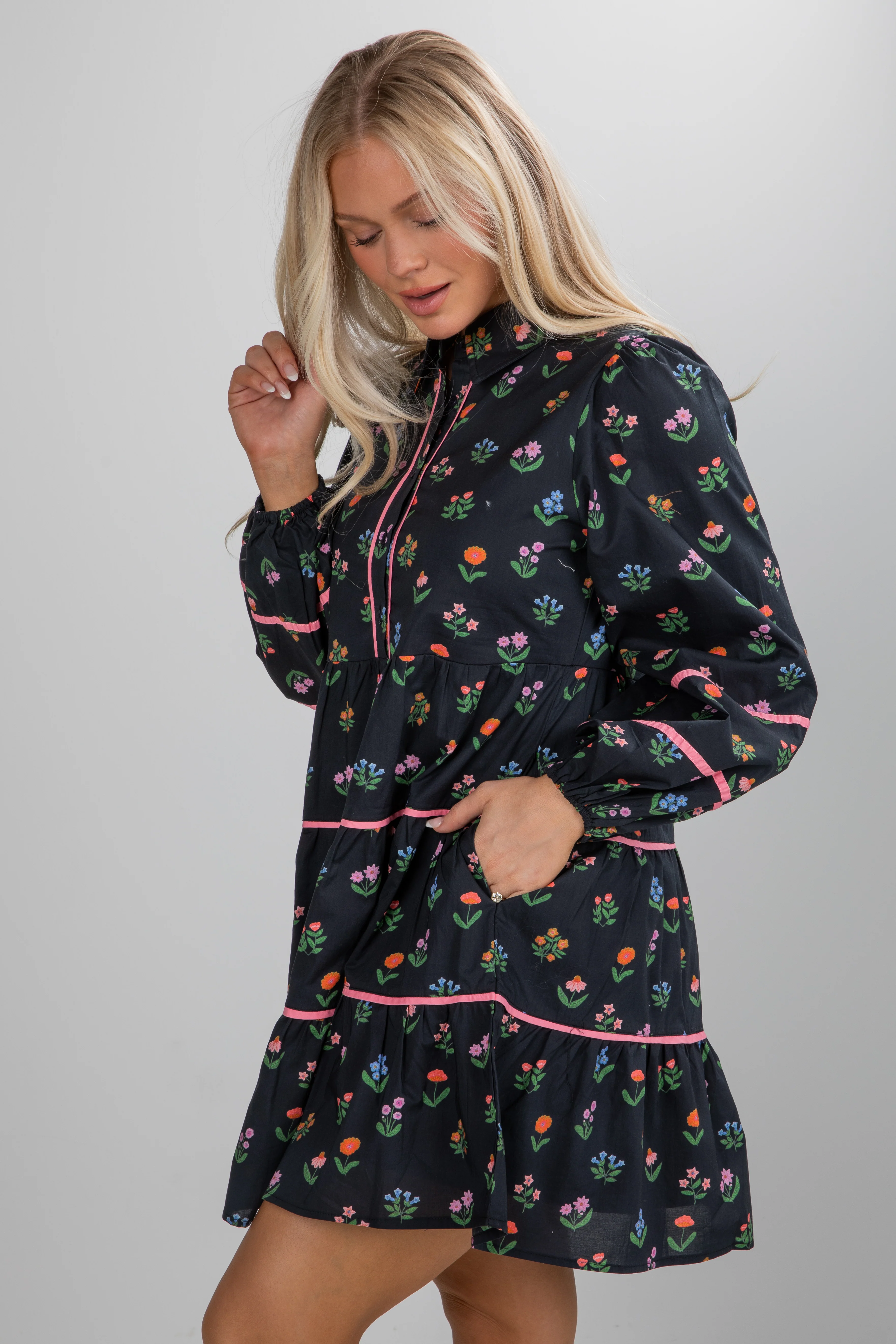 FINAL SALE - Meadow Mood Black Floral Mini Dress