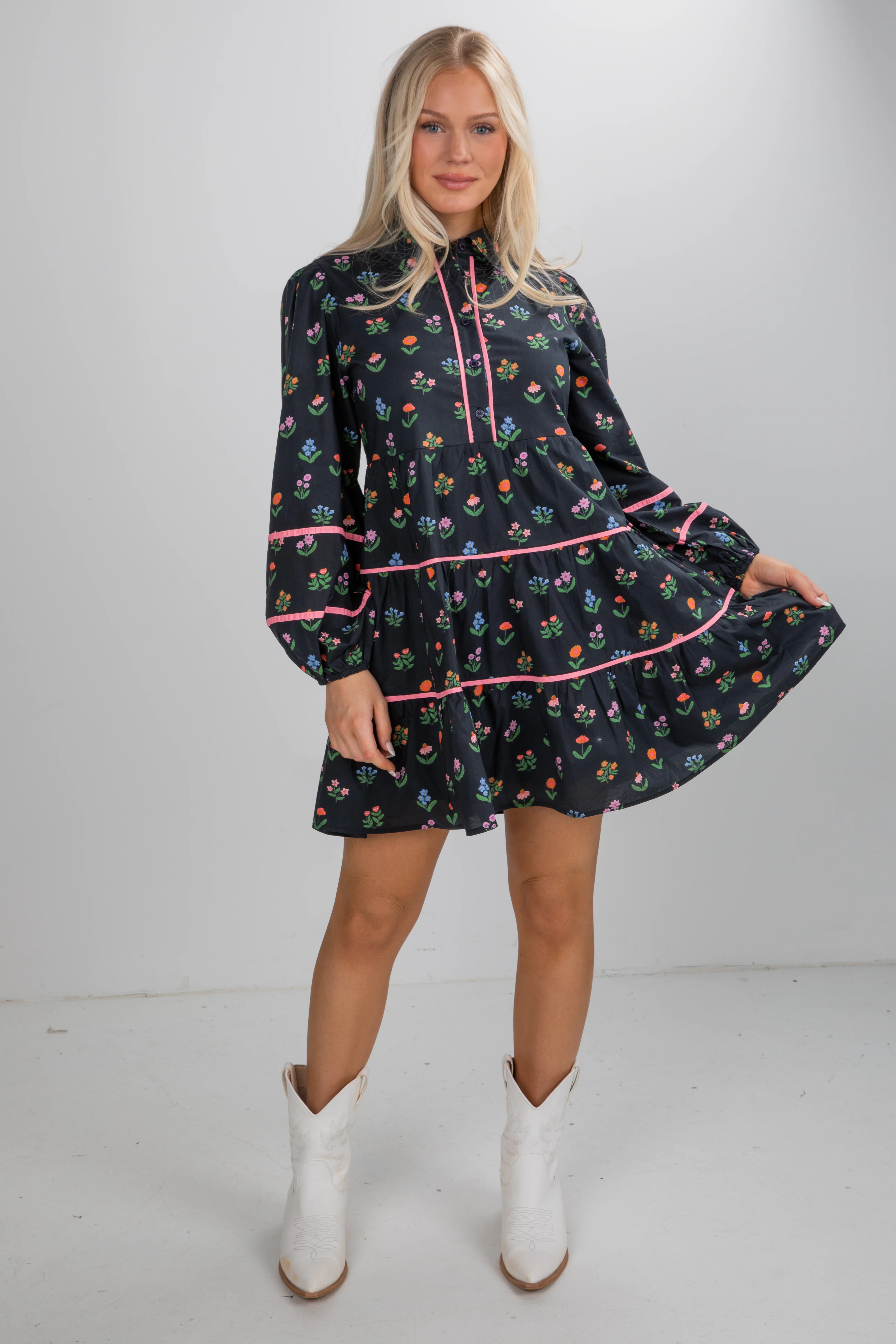 FINAL SALE - Meadow Mood Black Floral Mini Dress