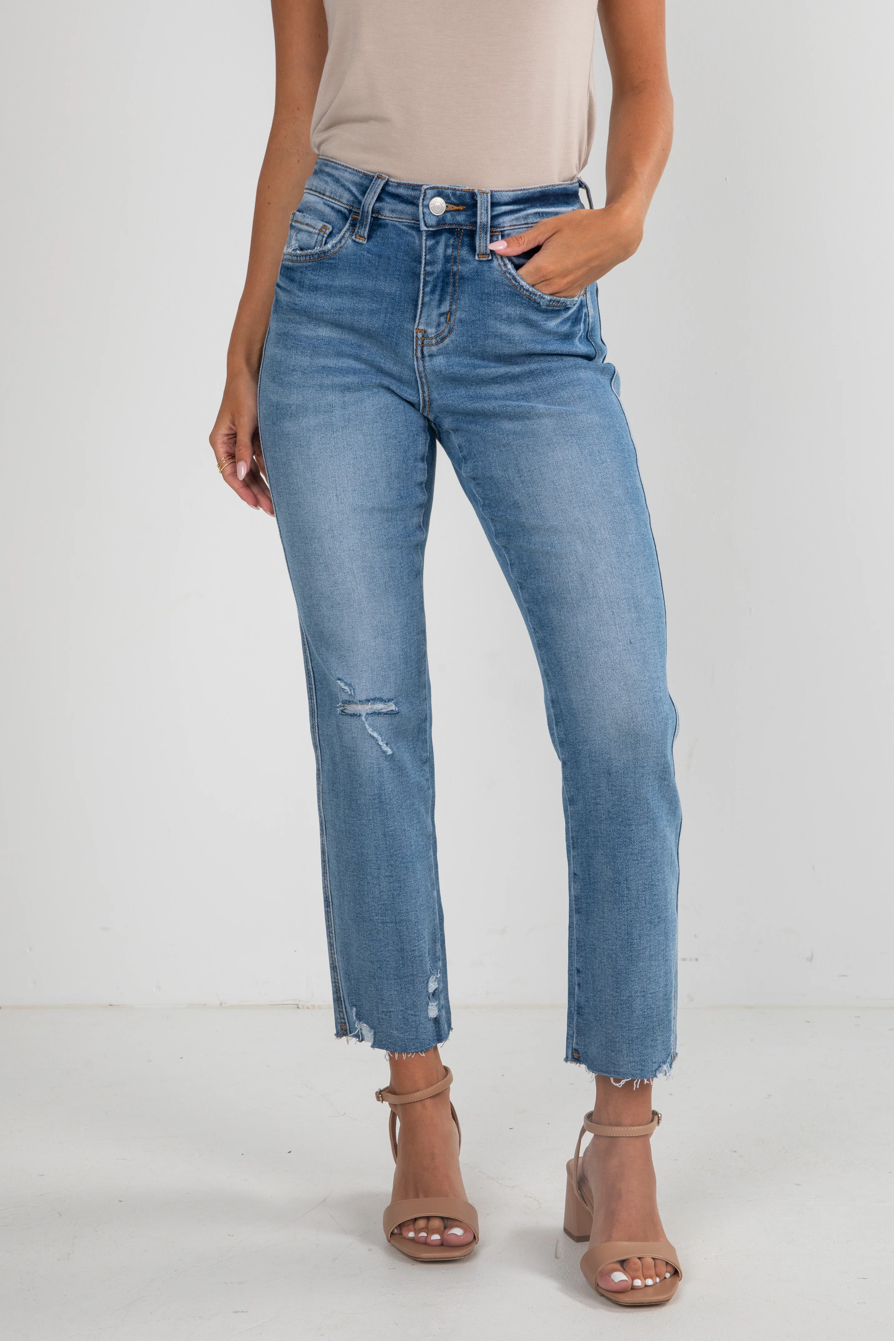 Amelia Medium Wash High-Rise Straight Leg Jeans
