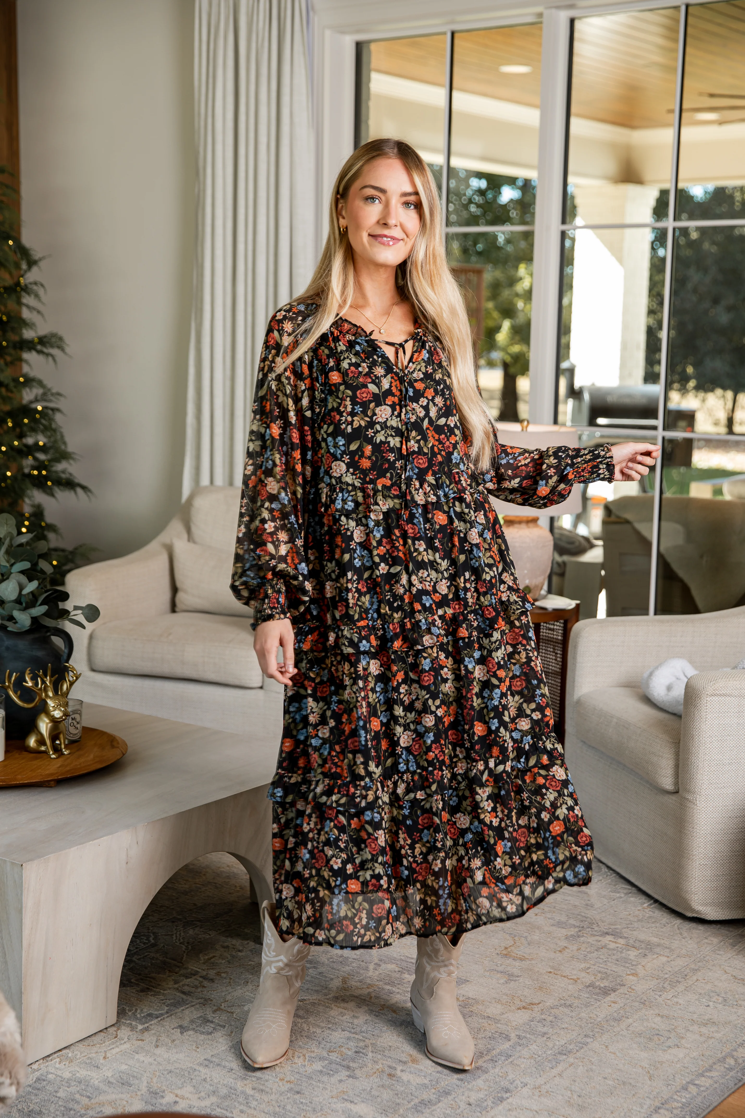 FINAL SALE - Cheers to You Black Floral Midi Dress